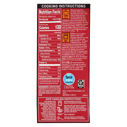 Flat Cut Corned Beef Brisket, per lb
