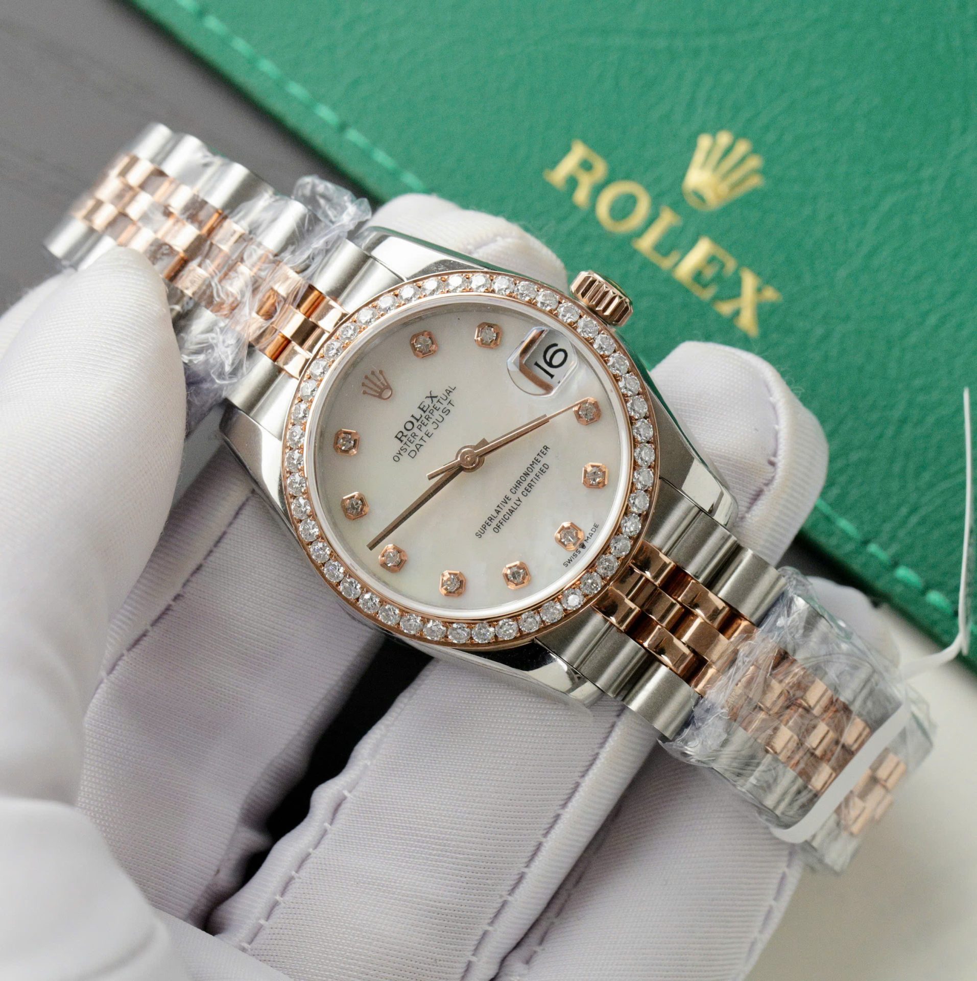Rolex DateJust Replica 11 Watch Dial Mother Of Pearl Custom Moissanite Diamonds 31mm - Top club