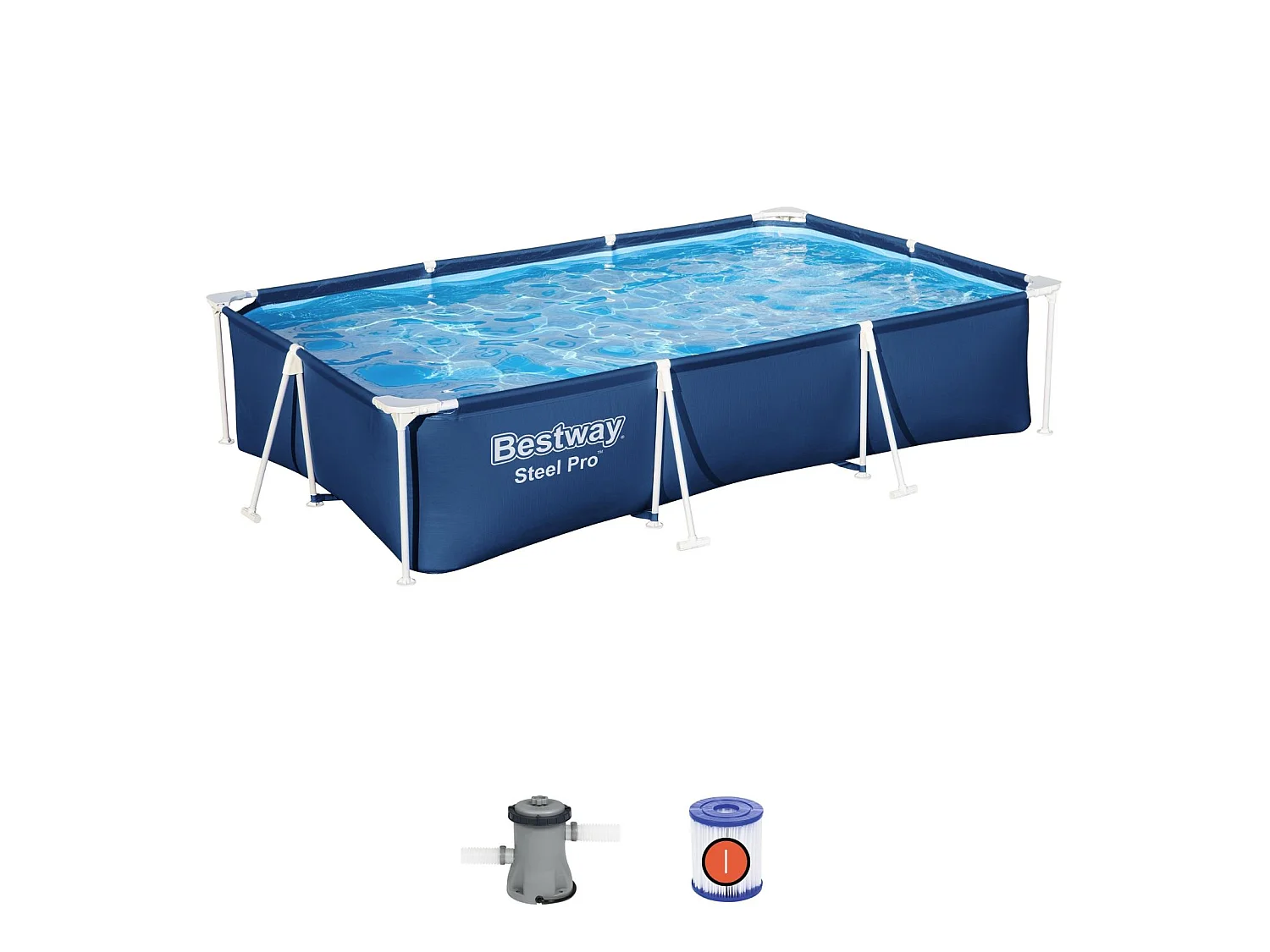 Piscine Démontable Rectangulaire Bestway Steel Pro 300x201x66 cm avec Revêtement en DuraPlus et Pompe de Filtration Épurateur à Cartouche de 1.249 L/h