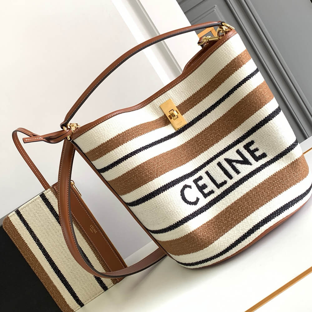 Celine Bucket 16 Bag in Striped Textile With Celine Jacquard