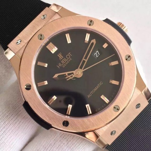 Replica Hublot Big Bang Classic Fusion RG Black Dial Rubber Strap RG Bezel Black A2824 - Top club