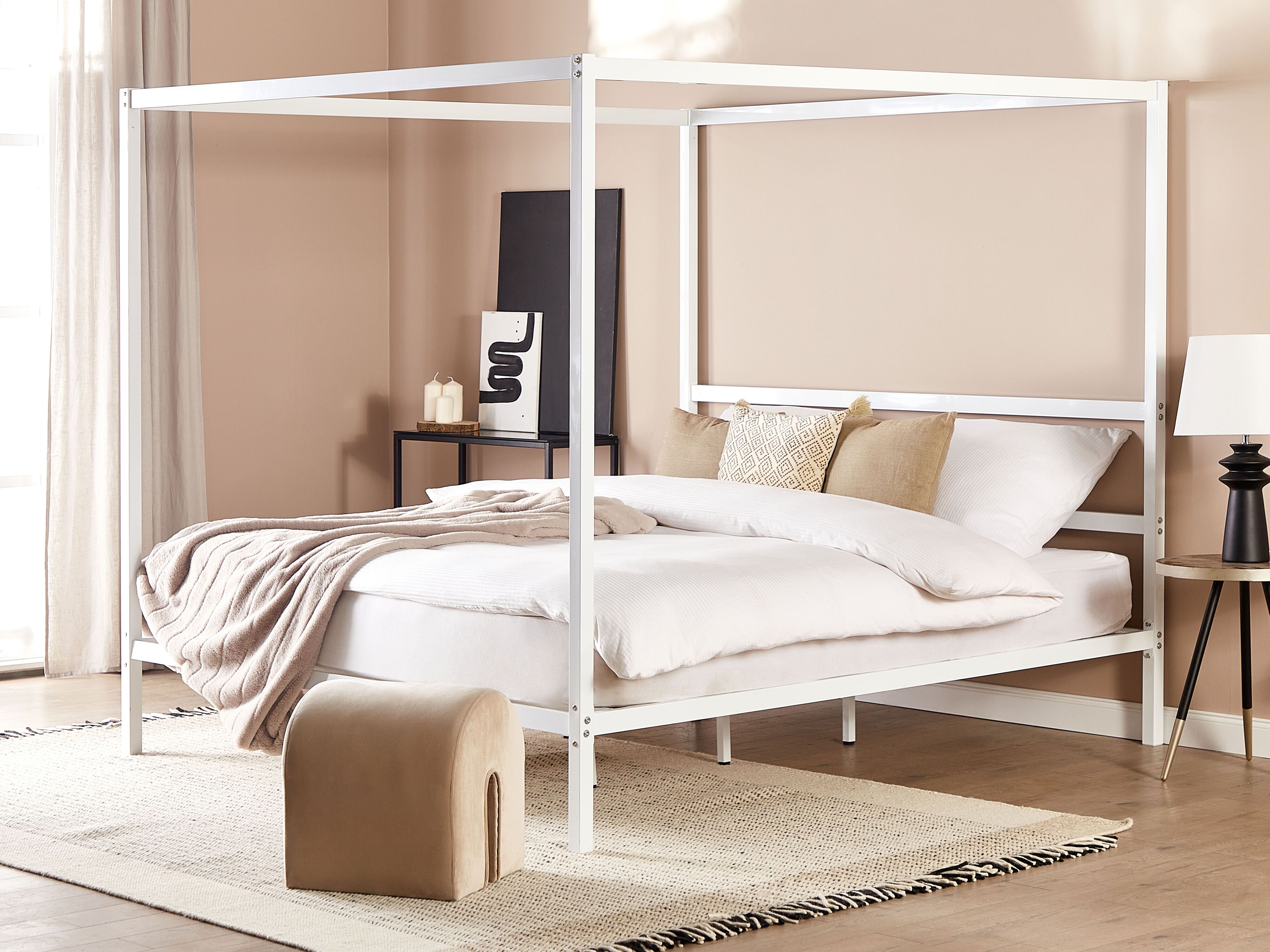 Four Poster Bed Metal LESTARDS 180 x 200 cm (EU Super King) White