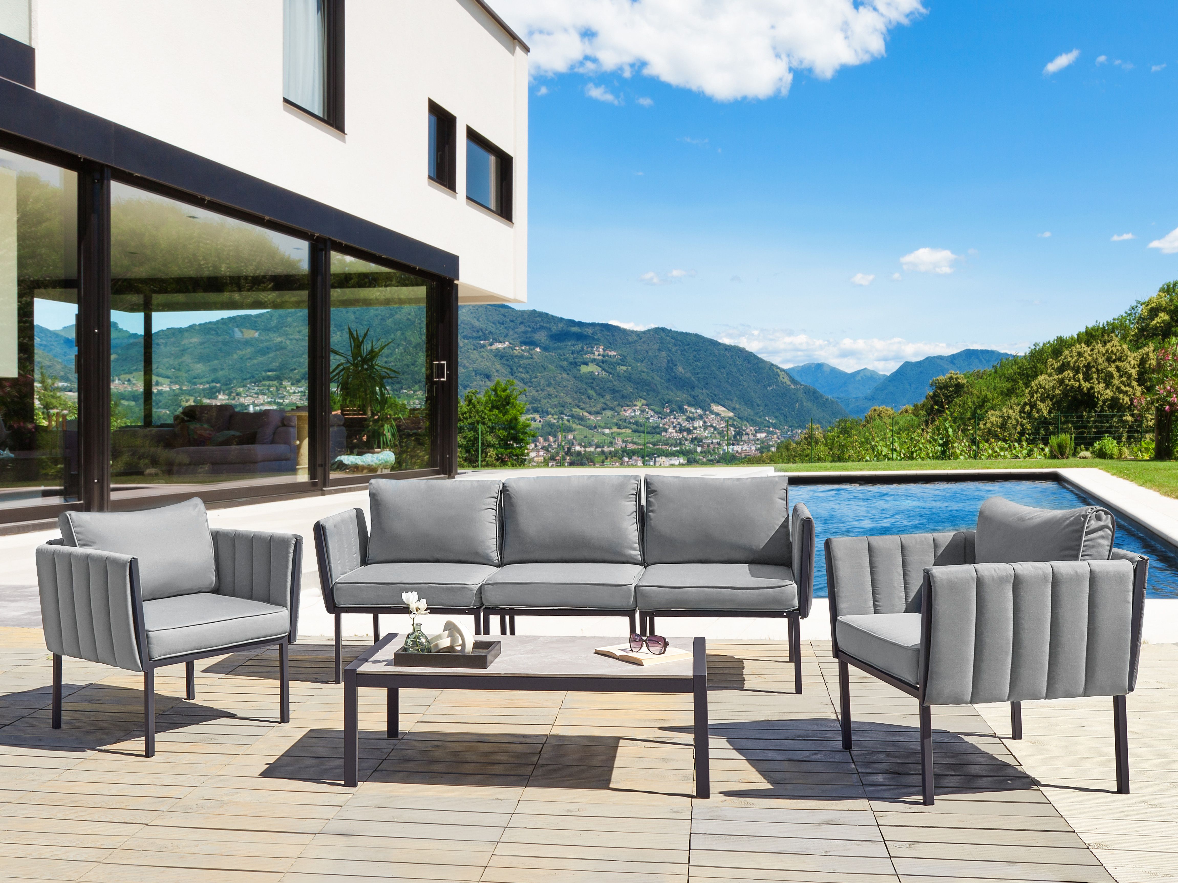 Garden Lounge Set with Table 5 Seater SKALA Metal Dark Grey