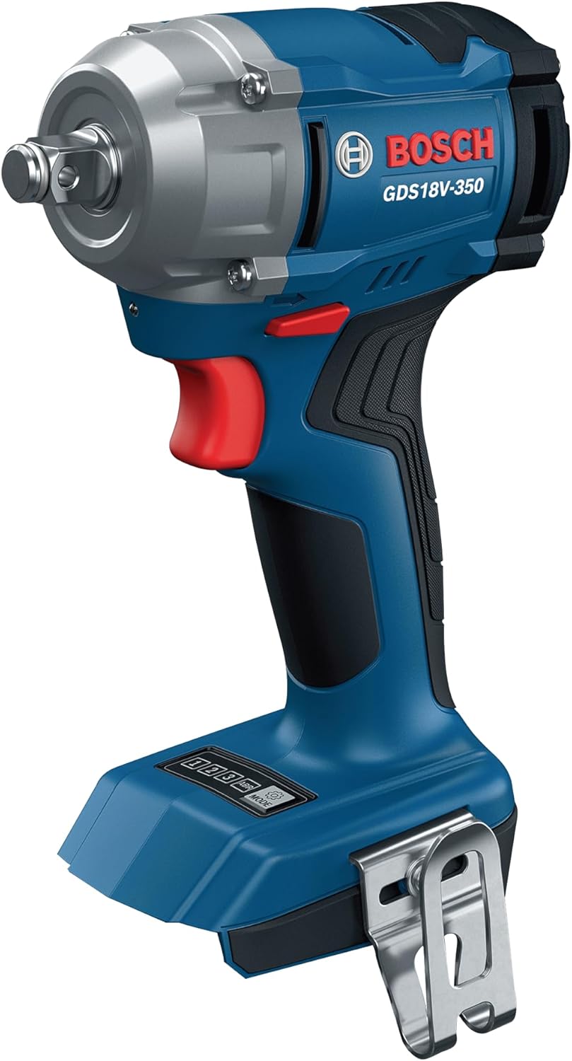 BOSCH GDS18V-350N 18V Brushless ½ In. Mid Torque Impact Wrench - 410 Ft.-Lbs Breakaway Torque, 250 Ft.-Lbs Fastening Torque, Compact Design (Bare Tool)