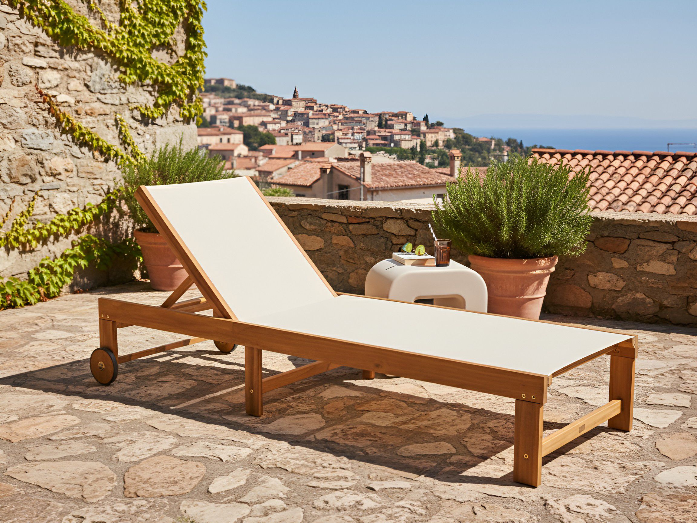 Sun Lounger PEDESINA Acacia Wood Beige