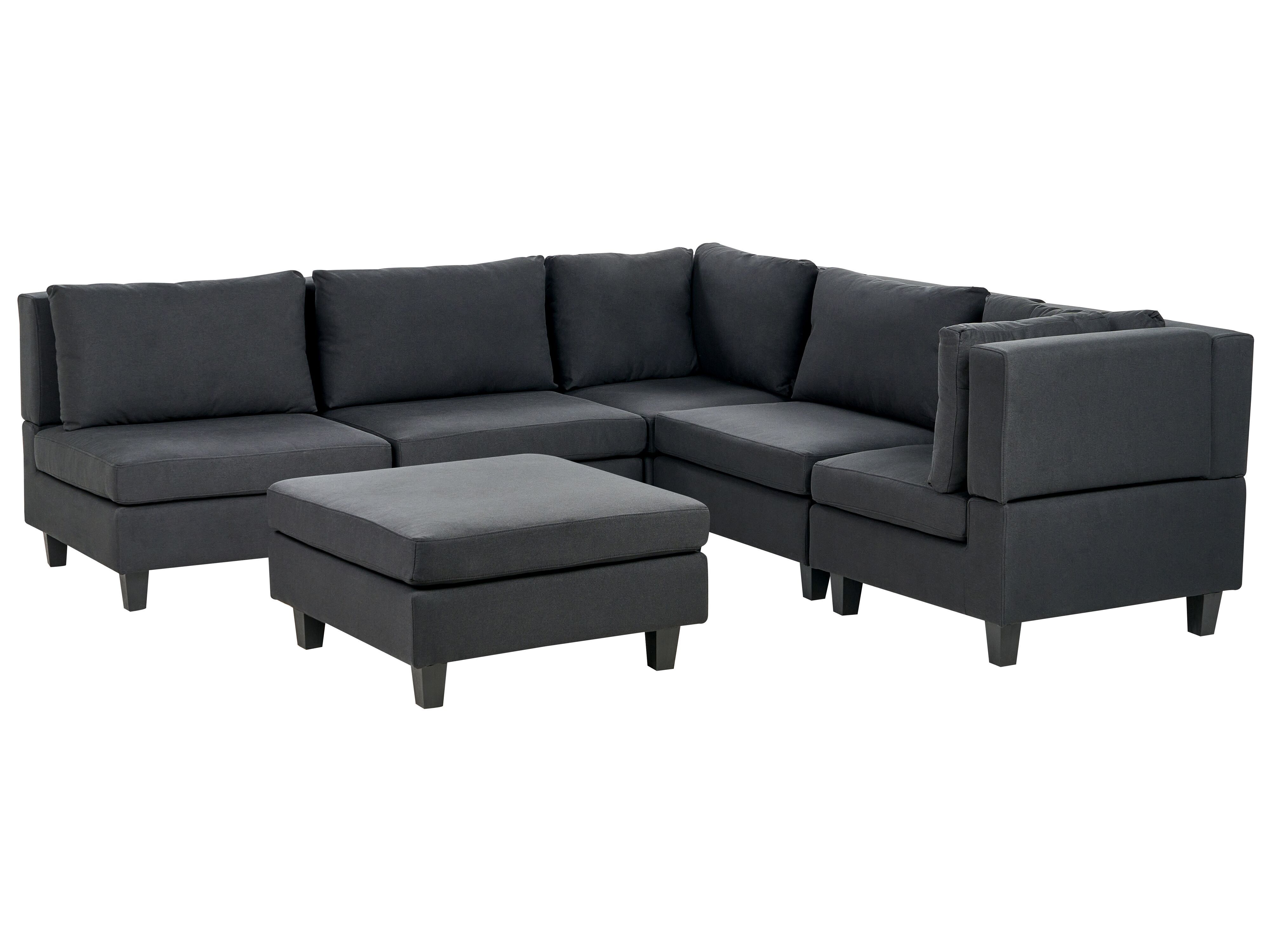 Modular Corner Sofa 5 Seater UNSTAD Fabric Black with Ottoman Left Hand