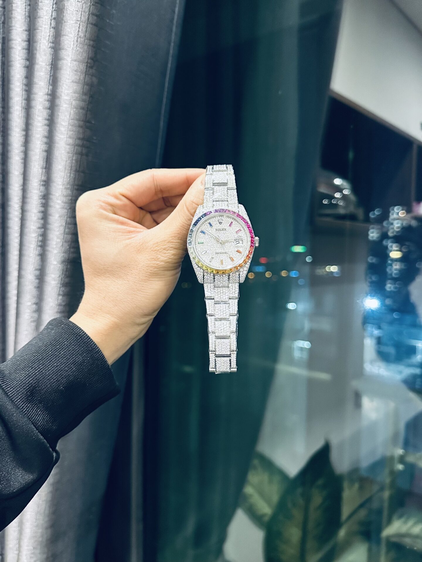 Rolex DateJust Rainbow Replica Watch Custom Moissanite Diamonds 41mm - Top club