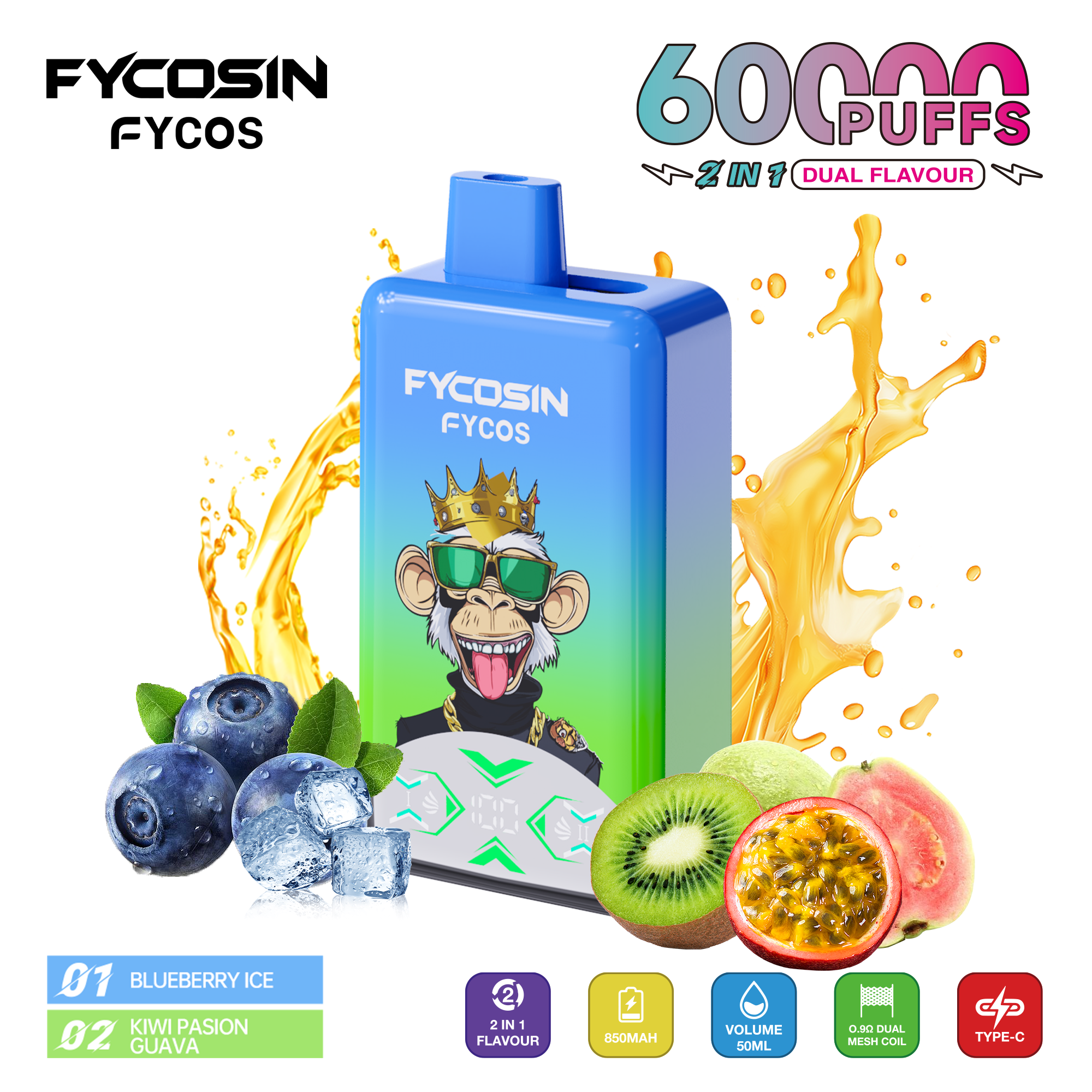 FYCOS 60K Dual Flavors Rechargeable Disposable Vape