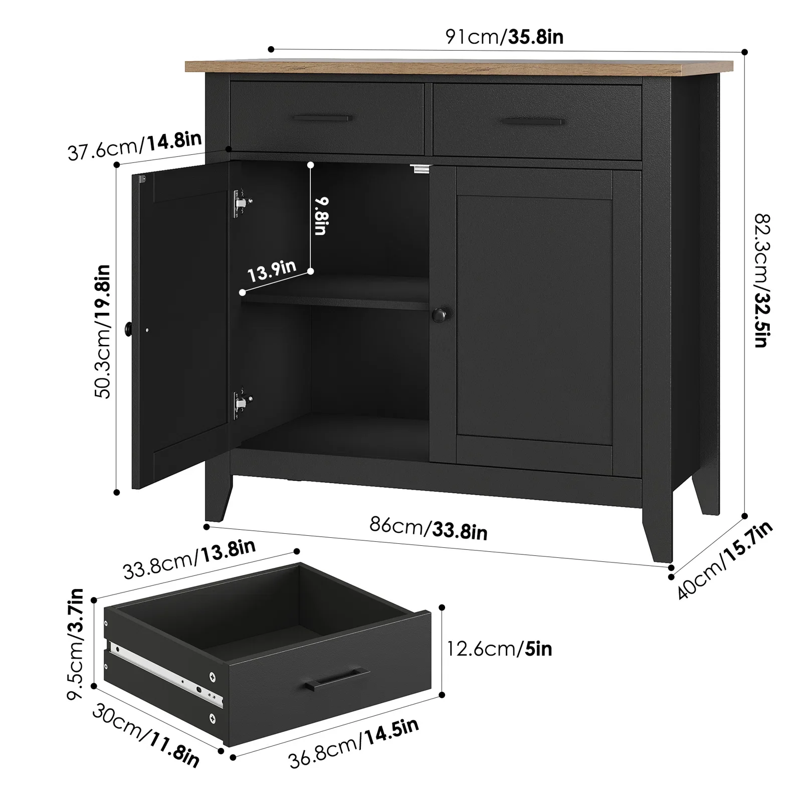 Homfa Entryway Cabinet, Kitchen Storage Cabinet, Farmhouse Buffet Sideboard with 2 Drawers and 2 Doors,Coffee Bar with Storage for Dining Room Living Room,White - Image 15