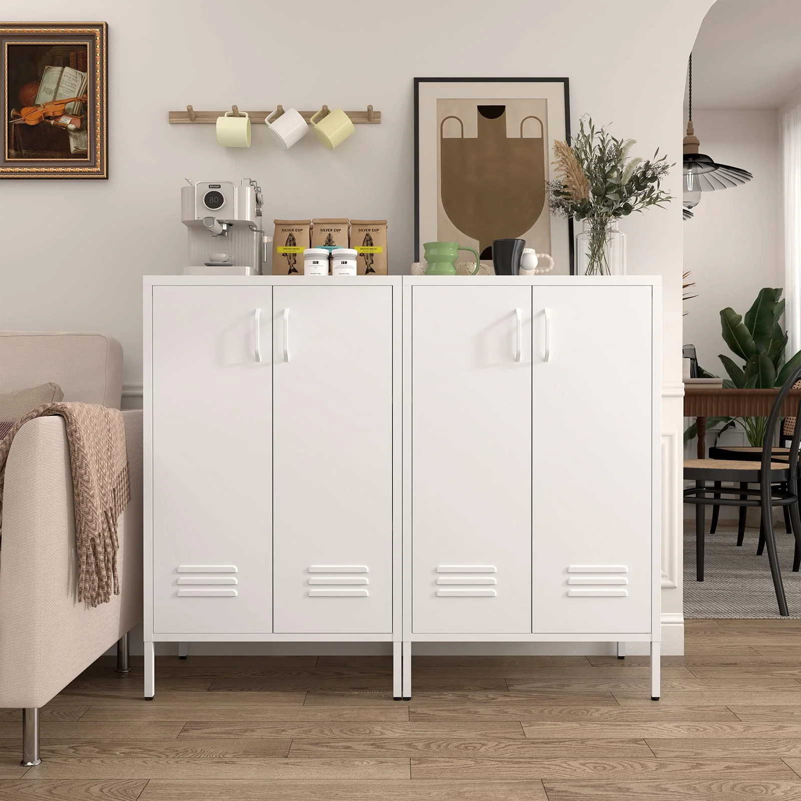 Marcree Green Metal Cabinet,2 Door Accent Cabinet,Metal Locker Cabinet with Legs,Sideboard Cabinet with Adjustable Shelves,Locker Storage Cabinet for Living Room,Entryway - Image 18