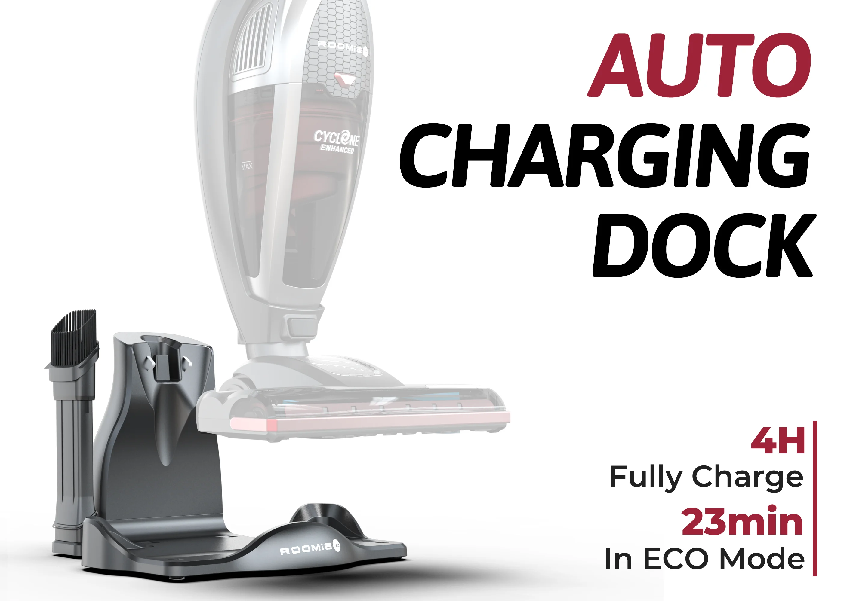 ROOMIE TEC Cordless Vacuum Cleaner, 2 in 1 Handheld, High-Power 2200mAh Li-ion Rechargeable Battery, with Corner Lighting and Upright Charging Base