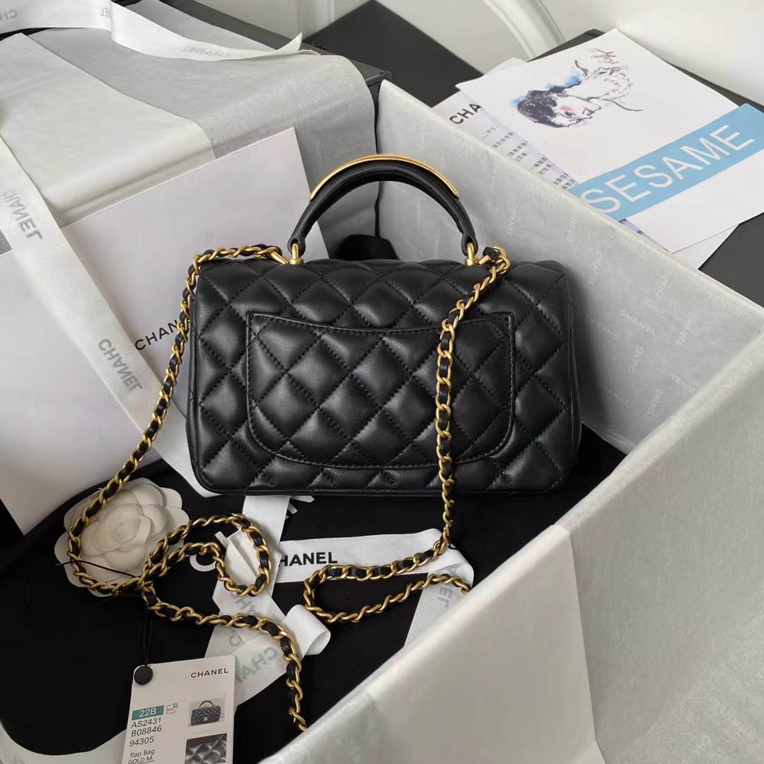 Replica Chanel Lambskin Mini Flap Bag With Top Handle Black As24311:1High-quality replica