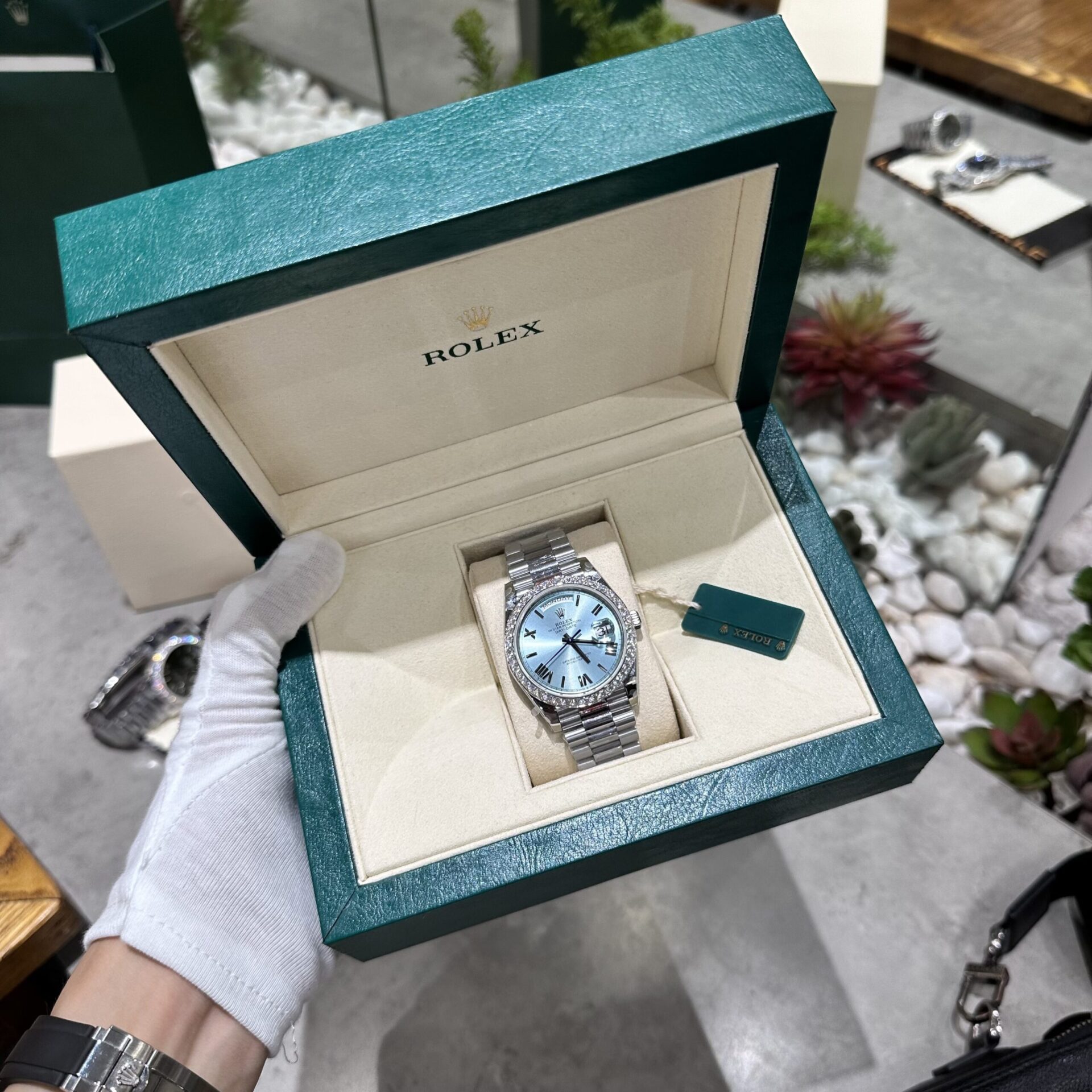 Rolex Replica Watch Day-Date 228236 Moissanite Green Dial 168gram GM V3 40mm - Elite Watch Atelier
