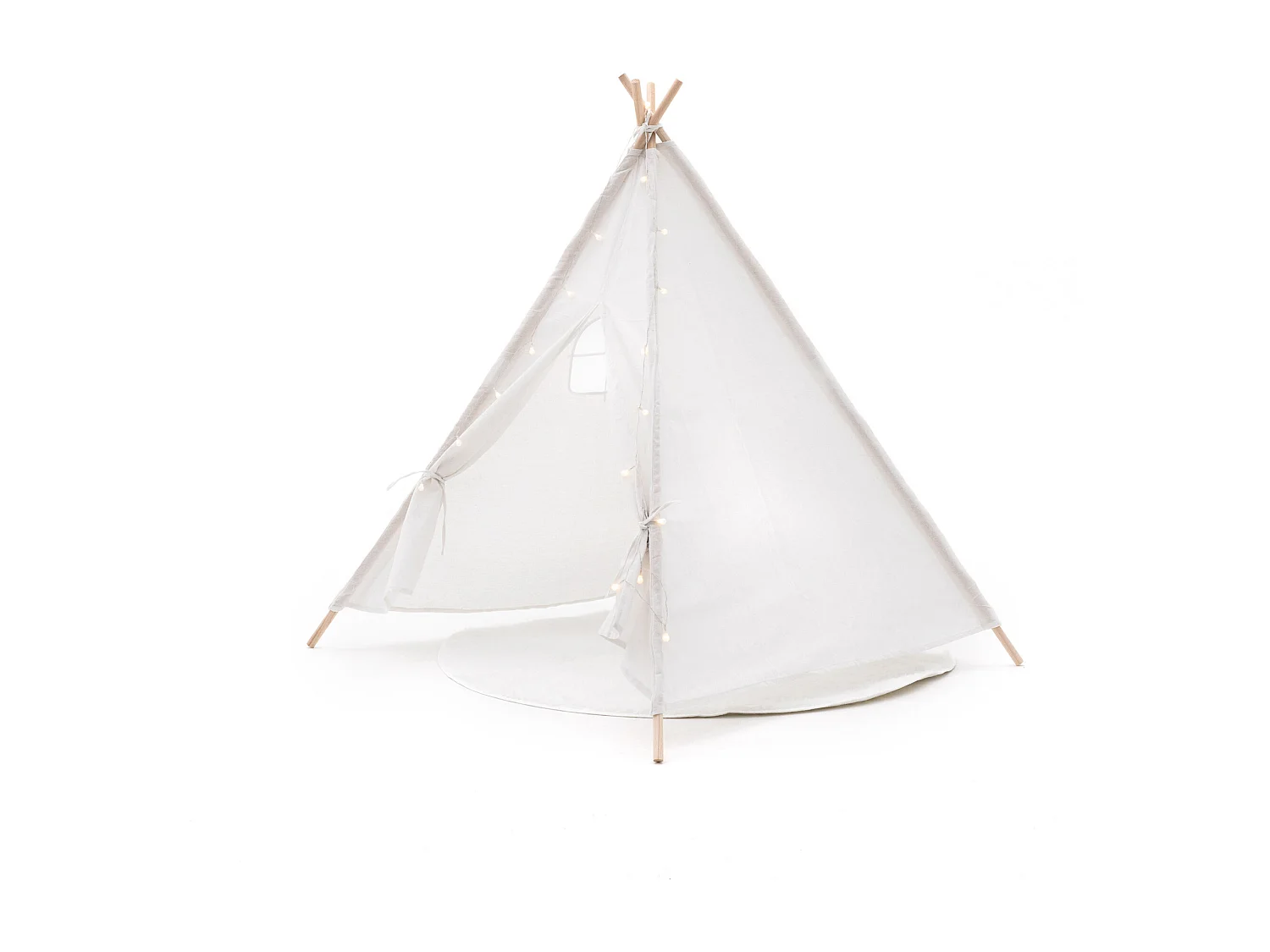 Tipi d'Enfant Montessori Robincool Koda 120x120x150 cm Pliable Usage Intérieur Extérieur en Tissu Blanc Lumières Tapis