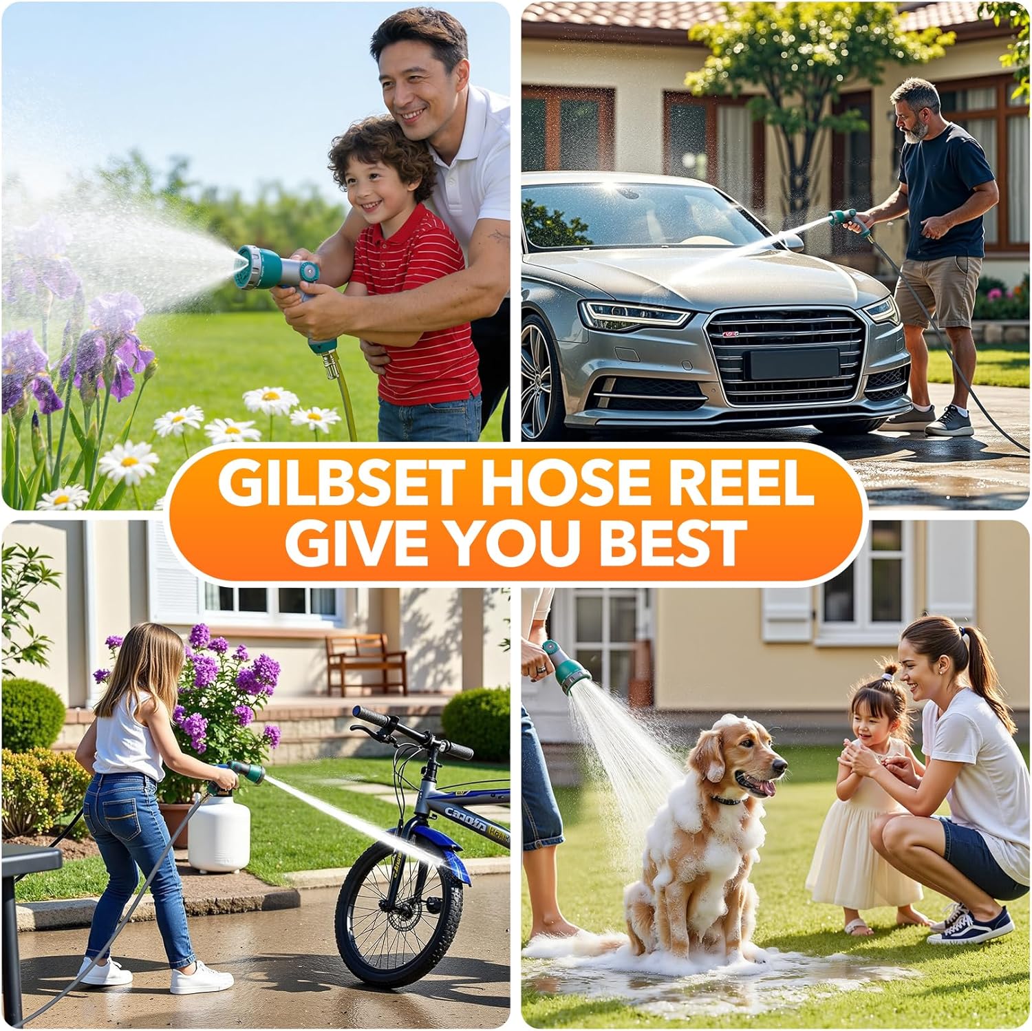 GILBEST Retractable Garden Hose Reel, 100 ft x 5/8 in, Green, 10-Function Nozzle - Image 7 GILBEST Retractable Garden Hose Reel, 100 ft x 5/8 in, Green, 10-Function Nozzle - Image 7