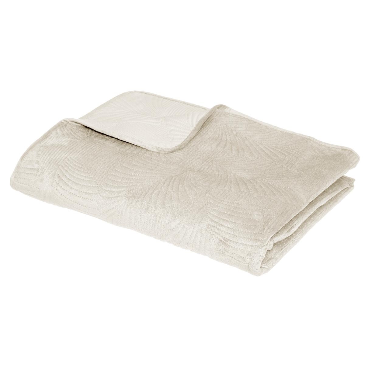 Bedspread "Feuille", velvet Ivory white, 240x260 cm