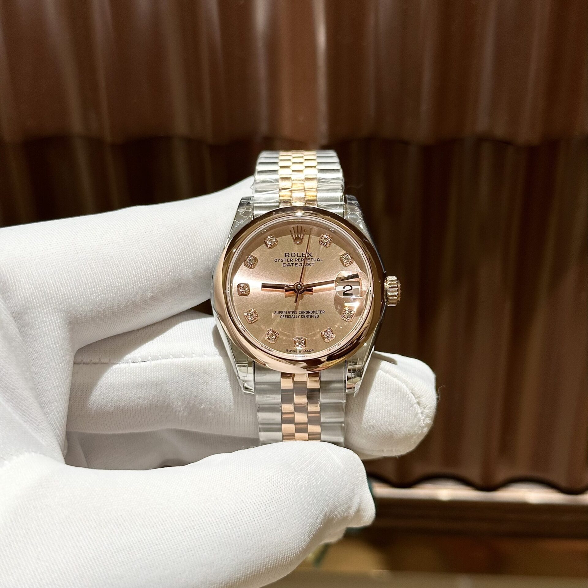 Rolex Replica Watch DateJust Women s Smooth Bezel Demi Rose 31mm - Elite Watch Atelier