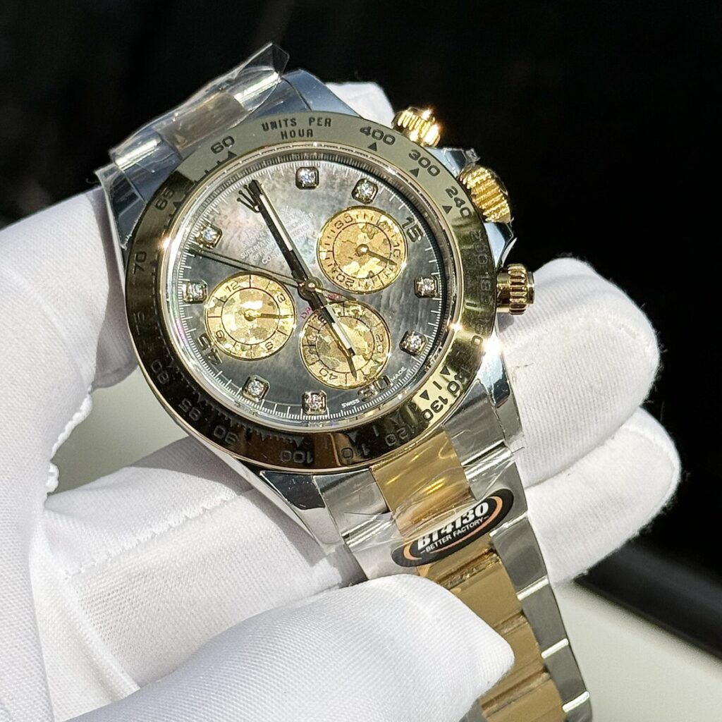 Rolex Cosmograph Daytona Replica Watch Mother Of Pearl   Moissanite Diamonds Dial 40mm - Elite Watch Atelier