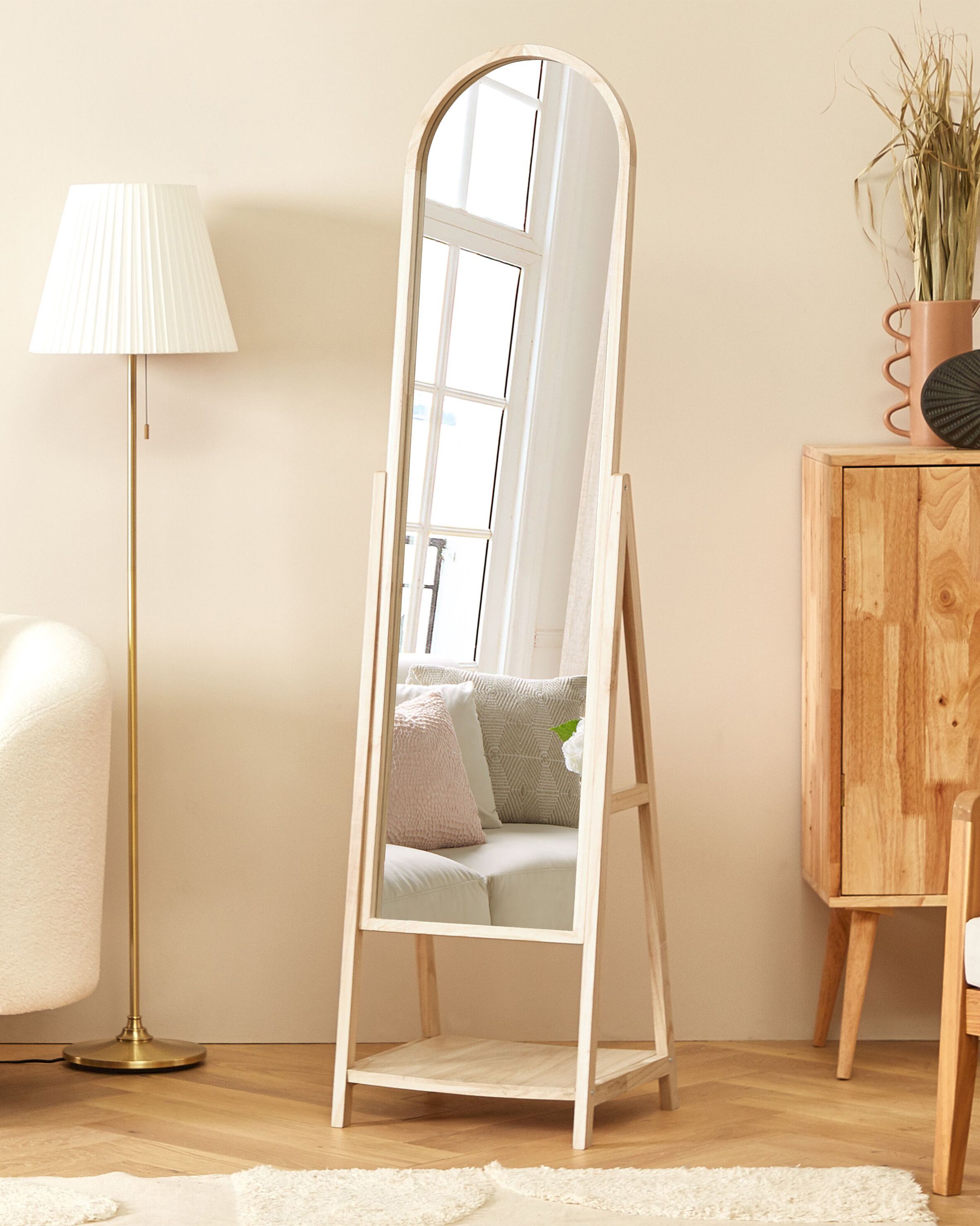 Standing Mirror with Shelf CHAMBERY 170 cm Paulownia Wood Light Brown
