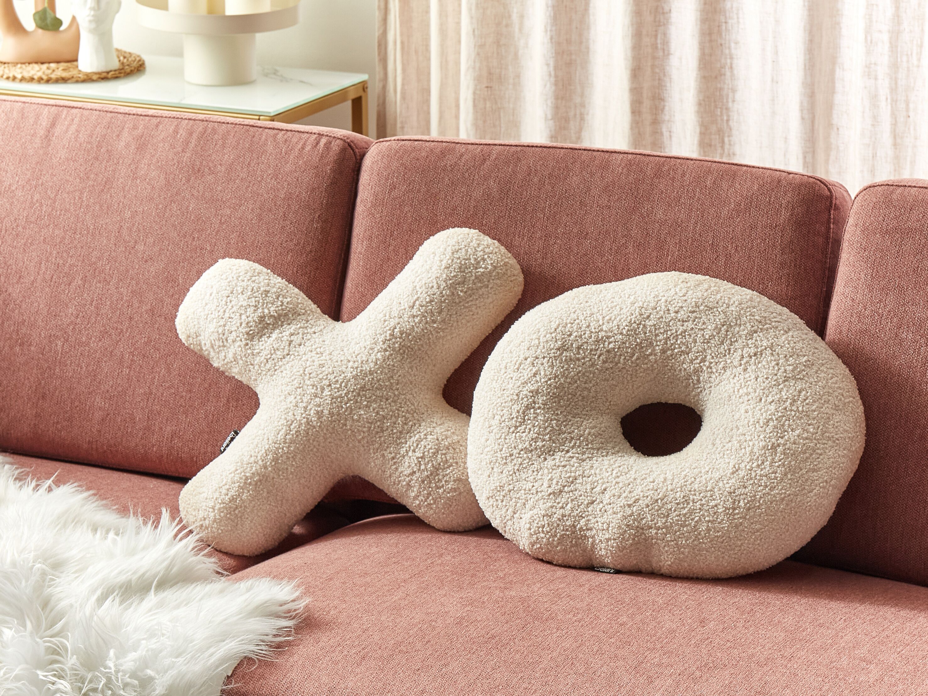 Set of 2 Decorative Cushions HESPERIS Boucle Beige Solid