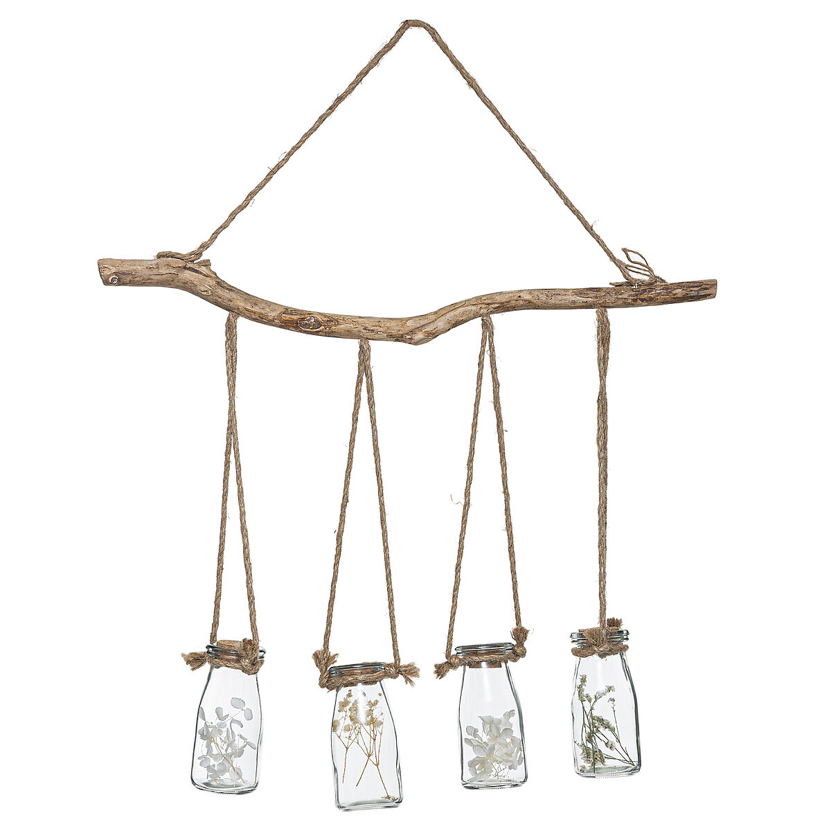 Hanging of 4 dried flowers Glass pot, H.45 cm