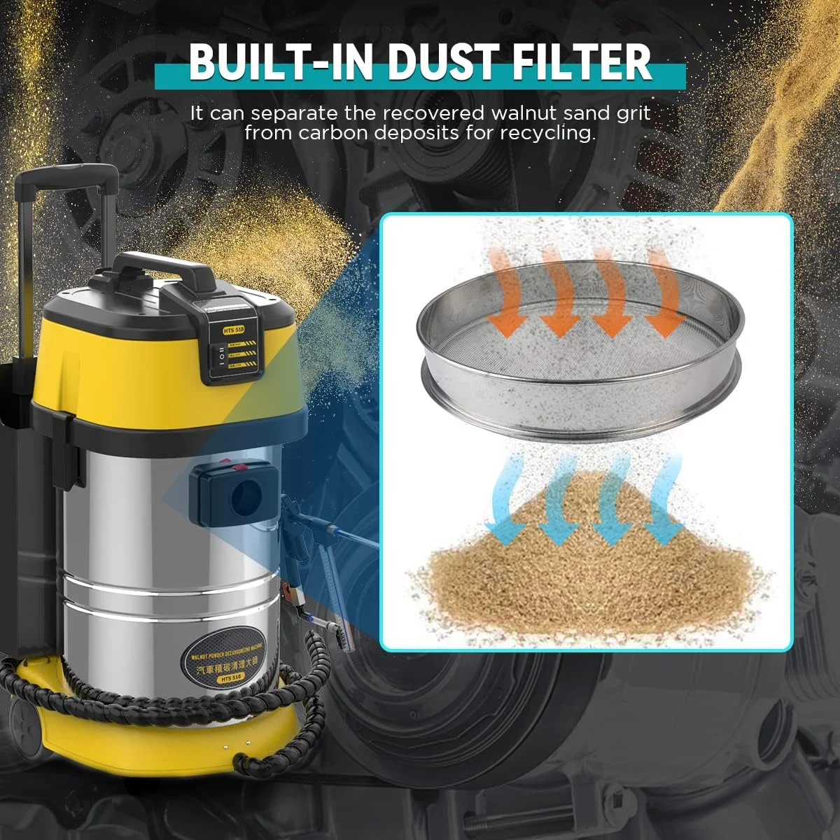 AUTOOL HTS558 Walnut Sand Carbon Deposition Clean Machine Walnut Shell Media Powder Sandblasting Machine Automotive Engine Intake Pipe Valve De-Carbon Cleaning Machine for Rust Grime Paint Removing - Image 25