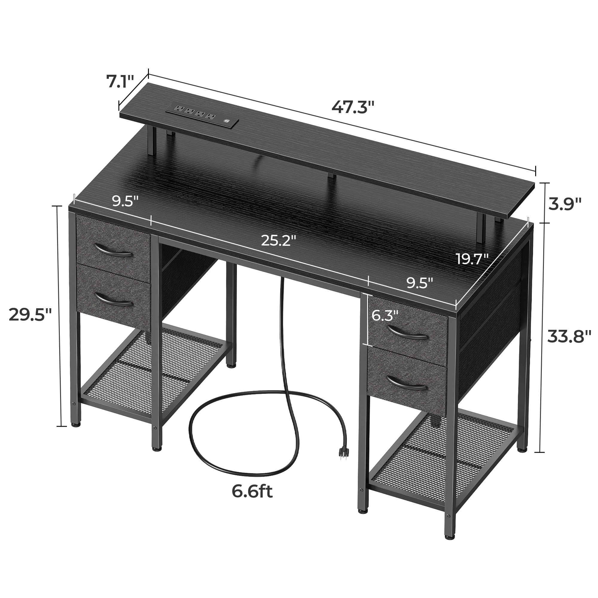 55.1" LED Gaming Desk with Drawers, Computer Desk with Outlets, Office Desk with 4 Drawers, Corner Desk, Writing Desk in White - Image 15