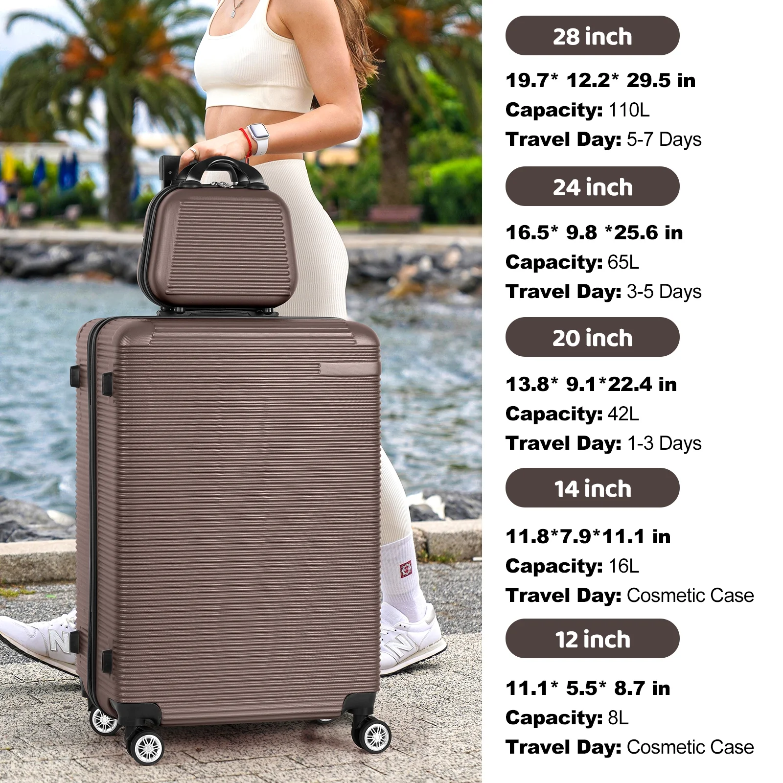 5 Piece Travel Luggage Set, 12