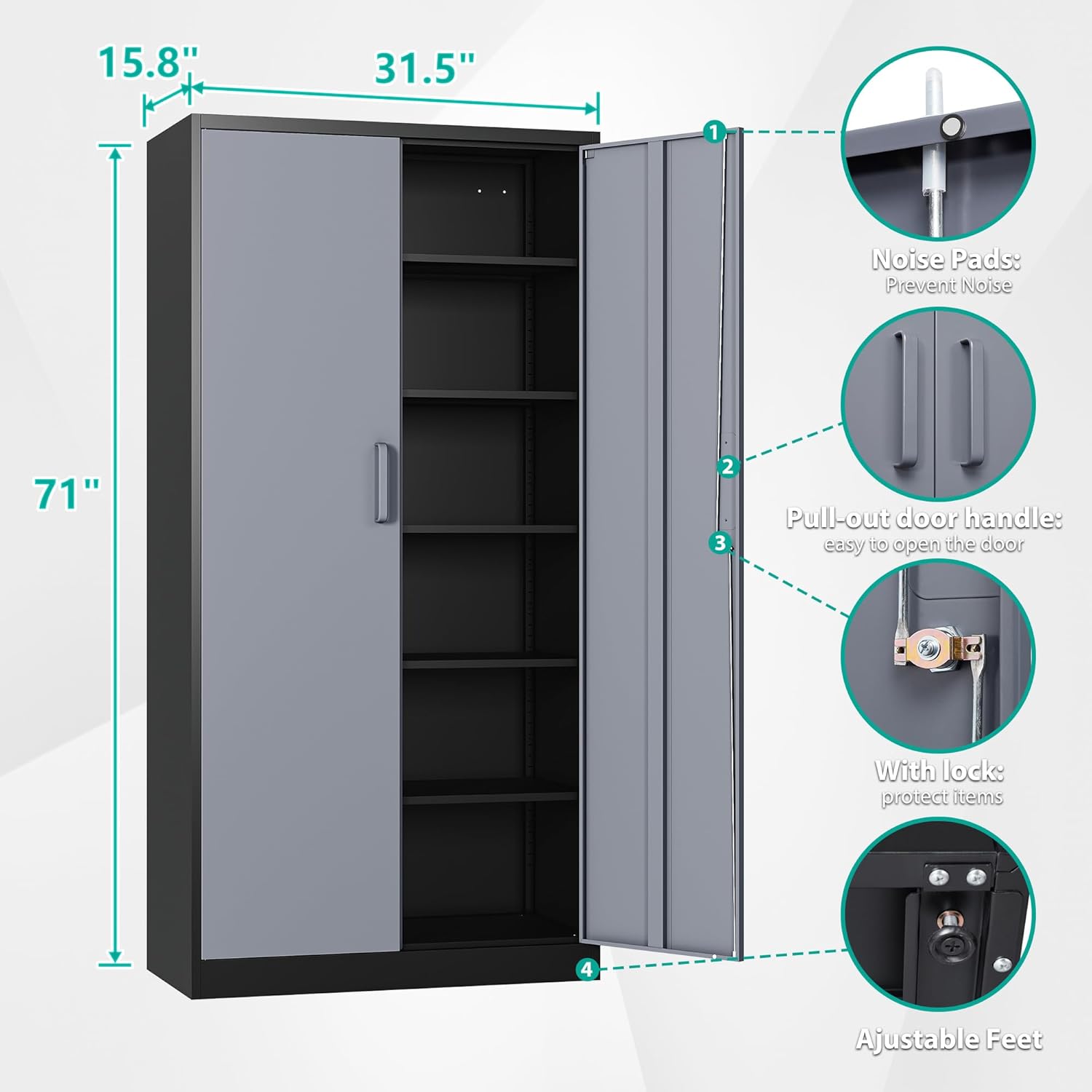 SISESOL Storage Cabinet with Doors and Shelves,71