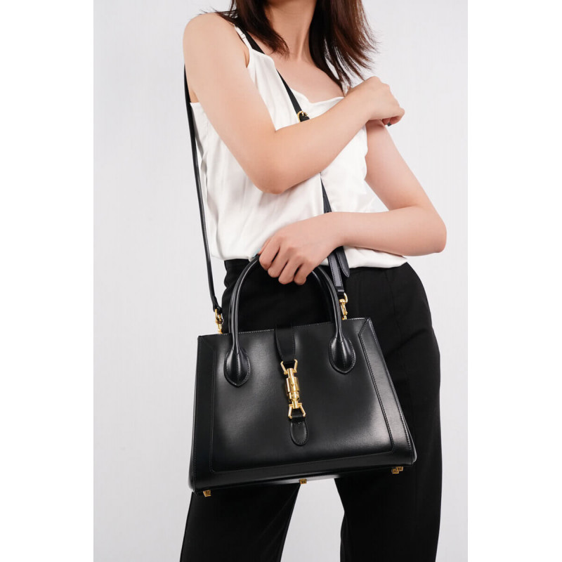 Replica Gucci Jackie 1961 Medium Tote Bag In Black Leather 6490161:1High-quality replica