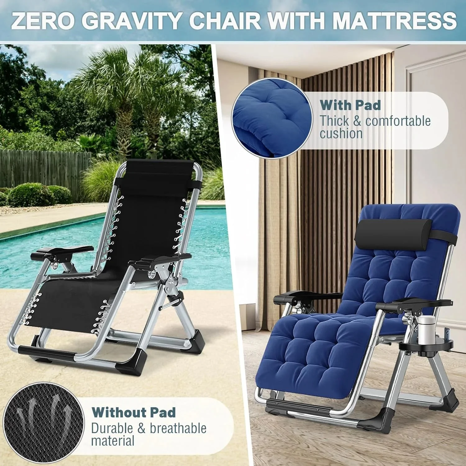 NAIZEA Zero Gravity Lawn Recliner Chairs, 2 Pack, Black - Image 22 NAIZEA Zero Gravity Lawn Recliner Chairs, 2 Pack, Black - Image 22