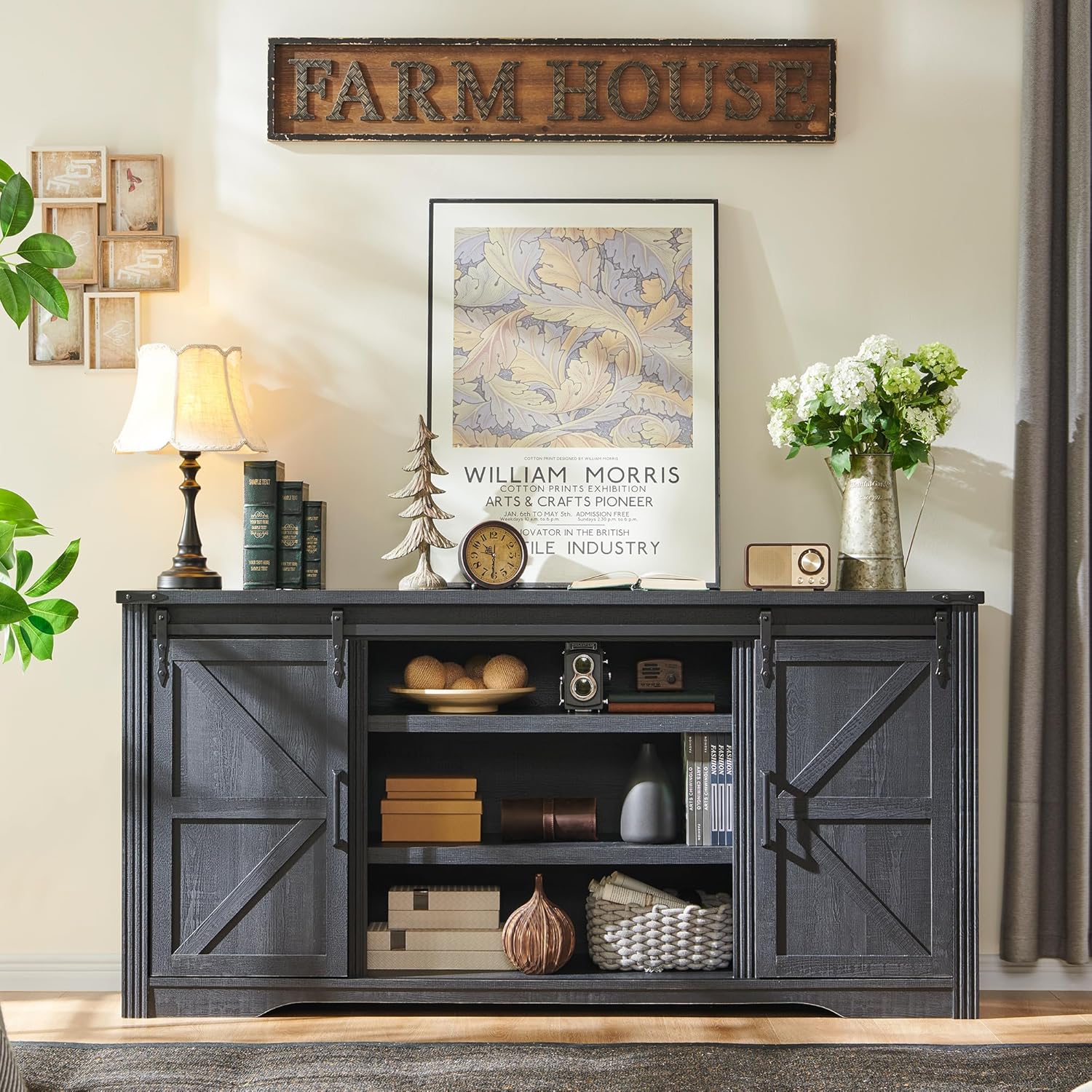 JXQTLINGMU Farmhouse TV Stand for 75+ Inch TV, 32