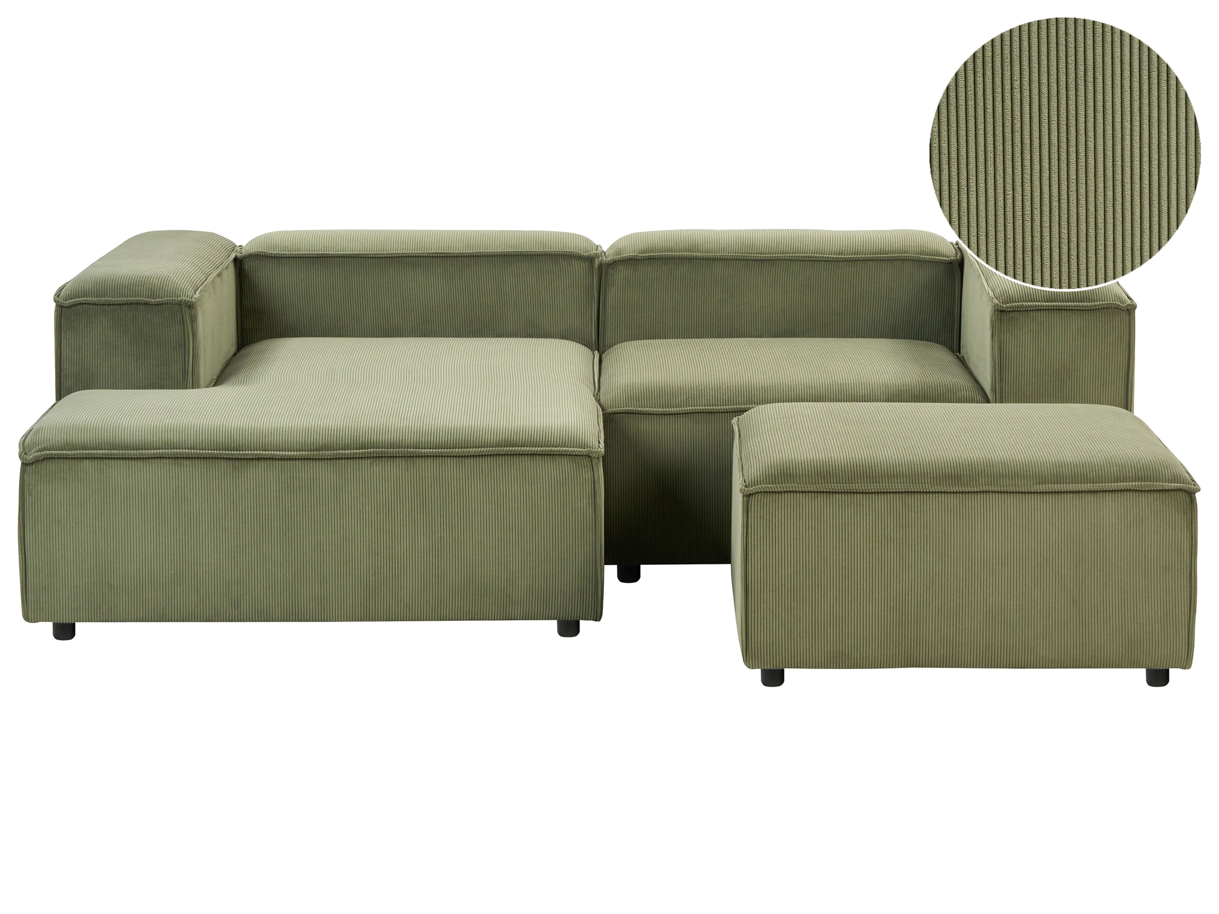 Modular Corner Sofa 3 Seater ARDAL Corduroy Green with Ottoman Right Hand