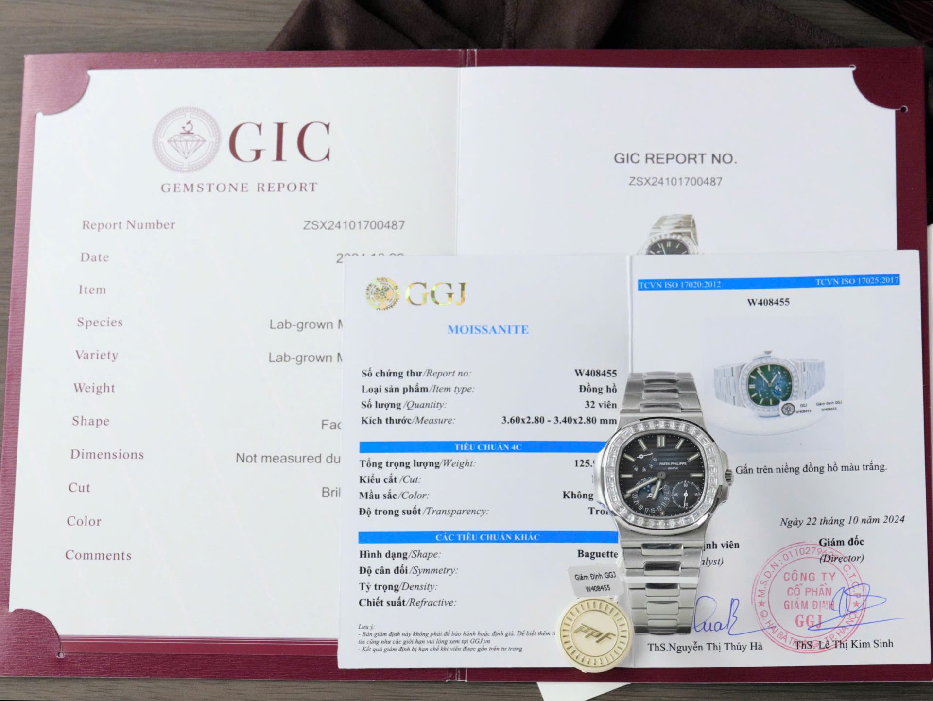 Patek Philippe Nautilus 5724G Refined Dial Copies Watch Custom Diamonds Moissanite Baguette 40mm - Elite Watch Atelier