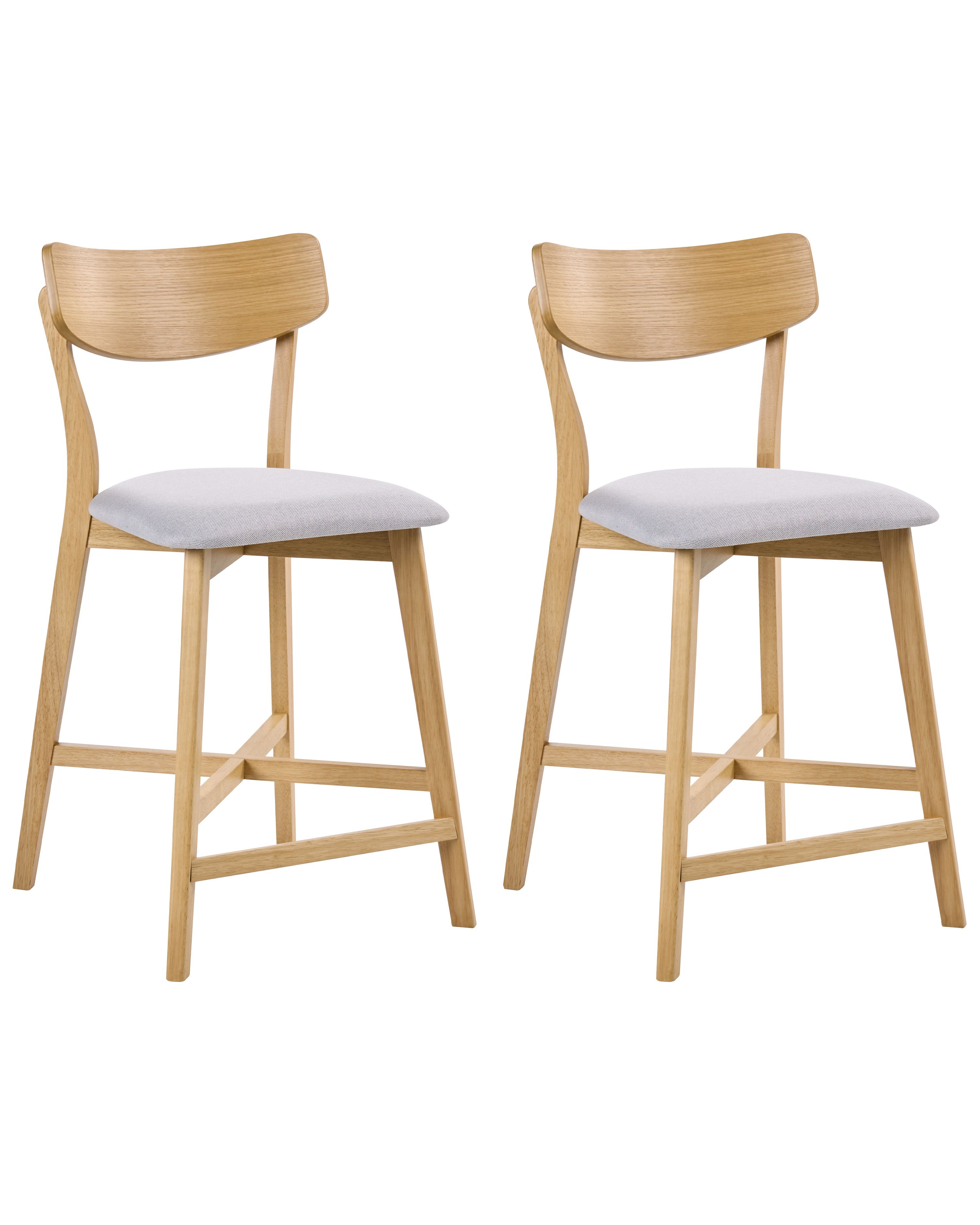 Set of 2 Bar Chairs HOPE Wood Light Brown/ Grey