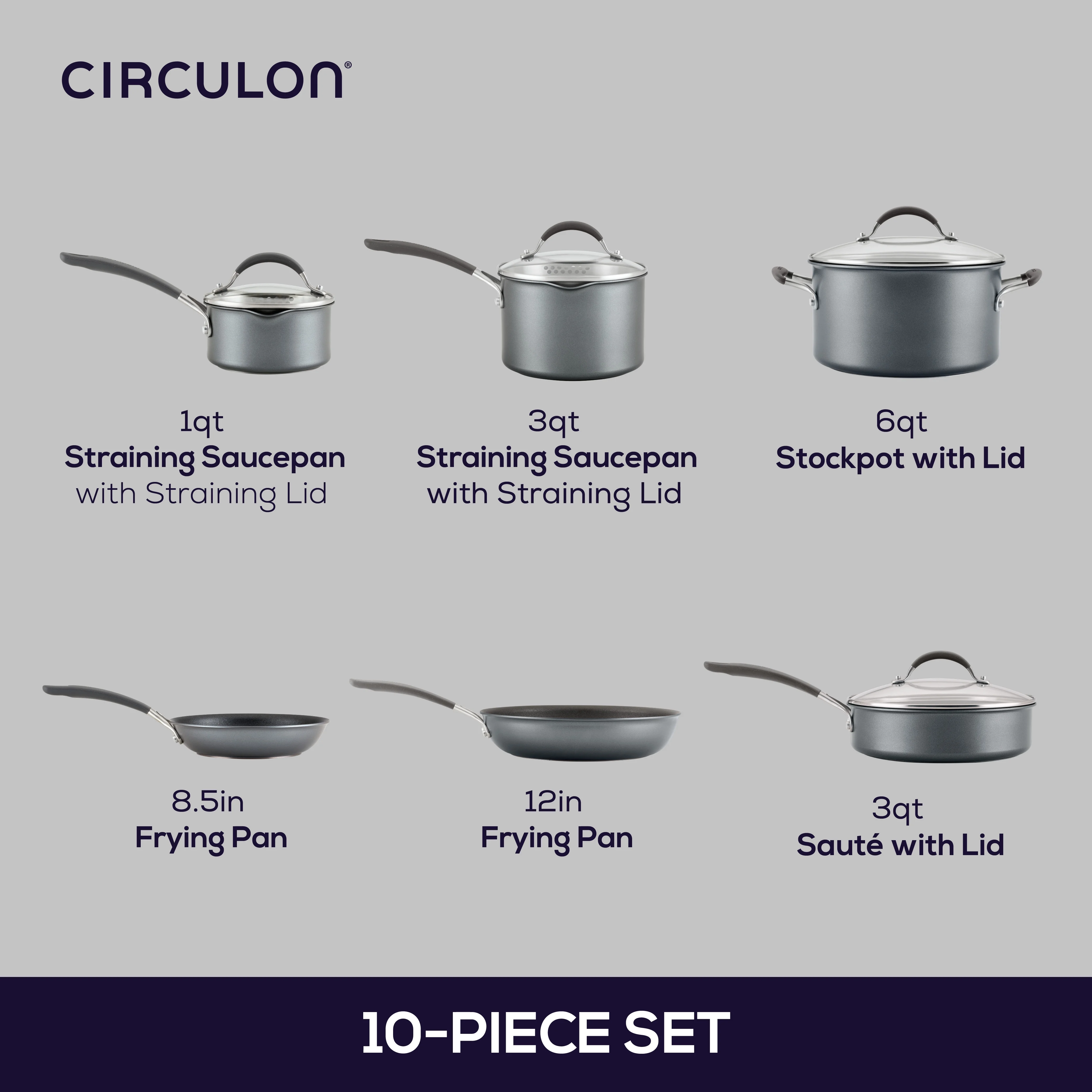Circulon A1 Scratch Defense 10 Piece Nonstick Aluminum Pot and Pan Set, Cast Stainless Steel