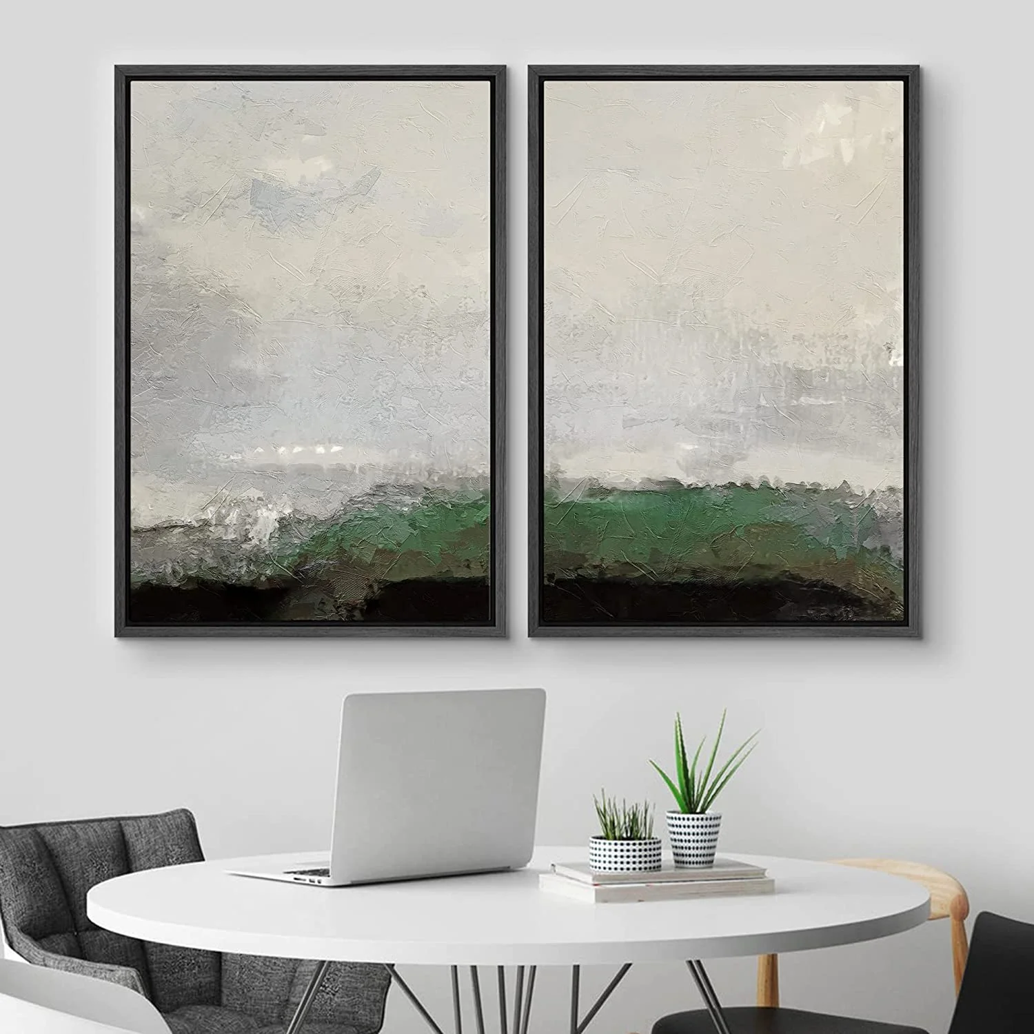 IDEA4WALL Framed Canvas Print Wall Art Set of 2 Watercolor Pastel Duotone Tan Landscape Abstract Modern Art Multicolor Contemporary Artwork for Bedroom, Office - 16"x24"x2 Panels Natural - Image 16