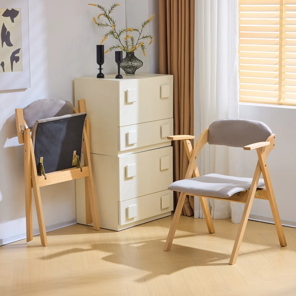 IVV 2-Pack Beechwood Folding Chairs with Cushioned Seat and Backrest, No-Assembly Guest Chairs for Home, Office, or Events (Beige) - Image 19
