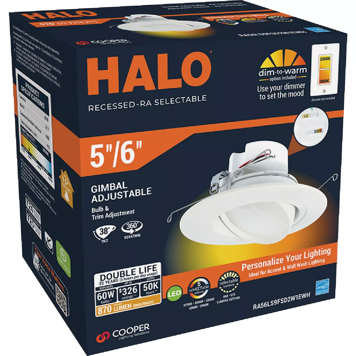 Halo 5/6 In. Selectable CCT Integrated LED Recessed Light Trim, 600 Lm./1000 Lm.
