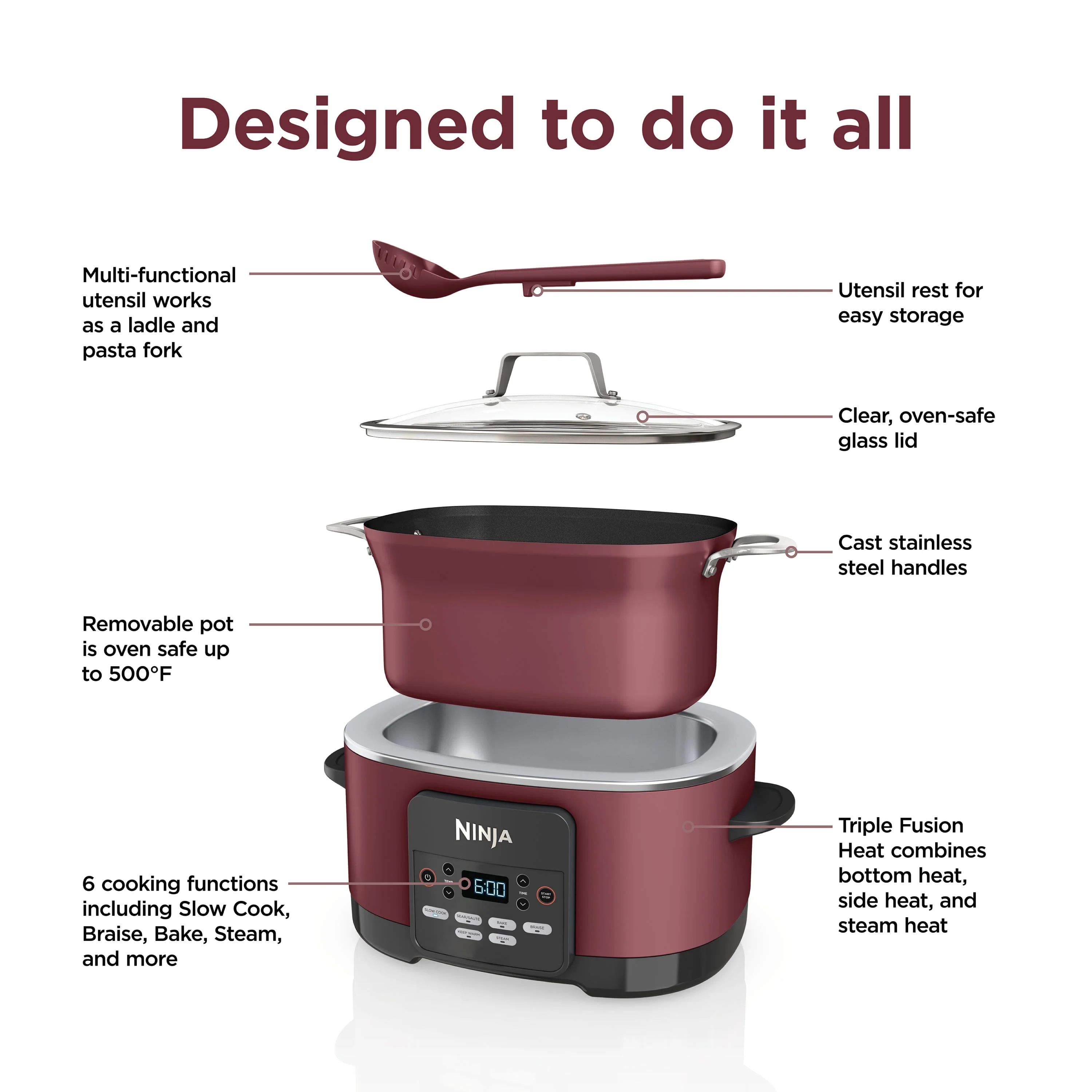 Ninja Foodi Possible Cooker 8.5qt Multi-Cooker, Cherry Tarte, MC1000WM - Image 3