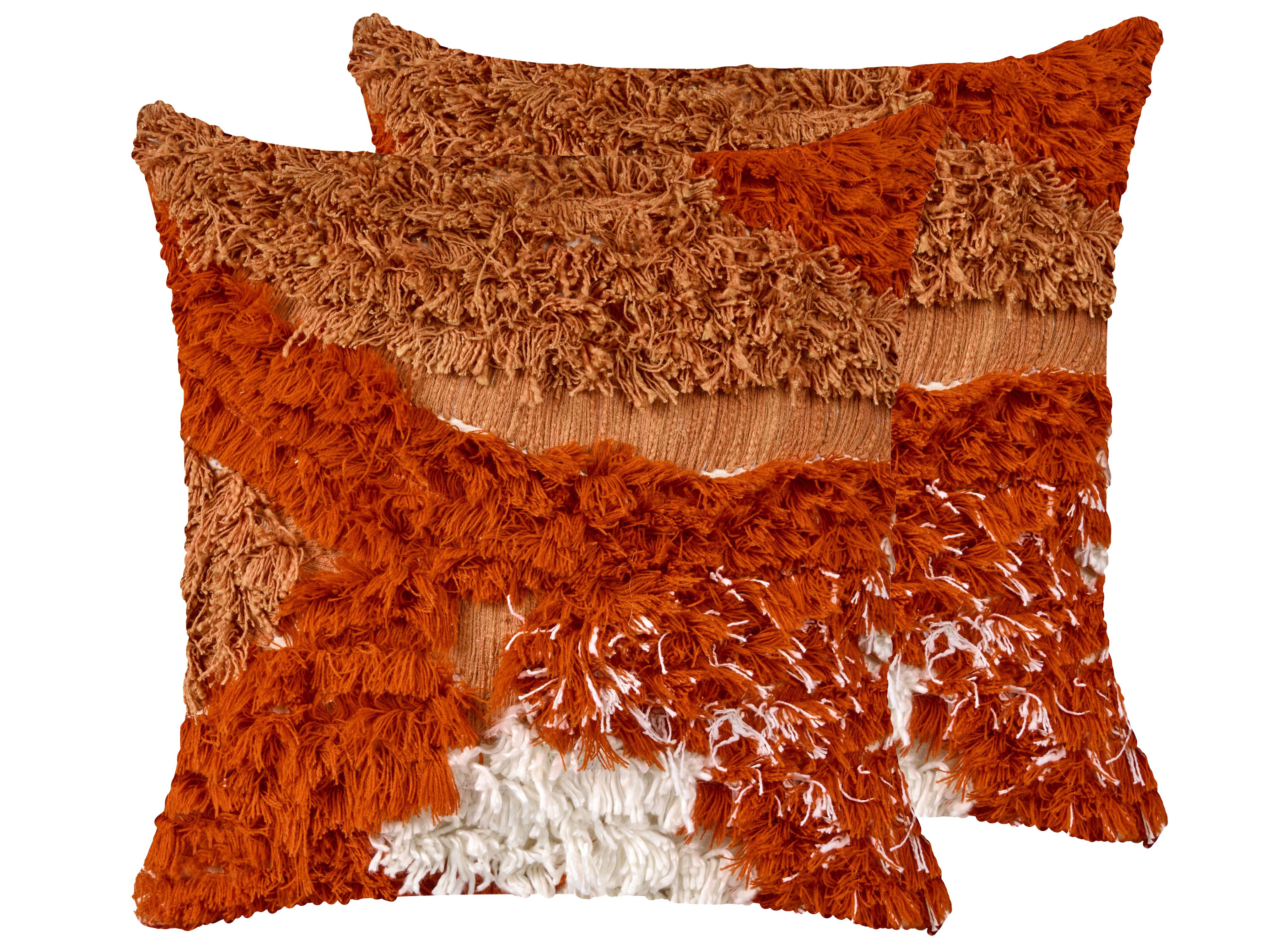 Set of 2 Decorative Cushions SAGENIA Cotton 45 x 45 cm Orange Abstract Pattern
