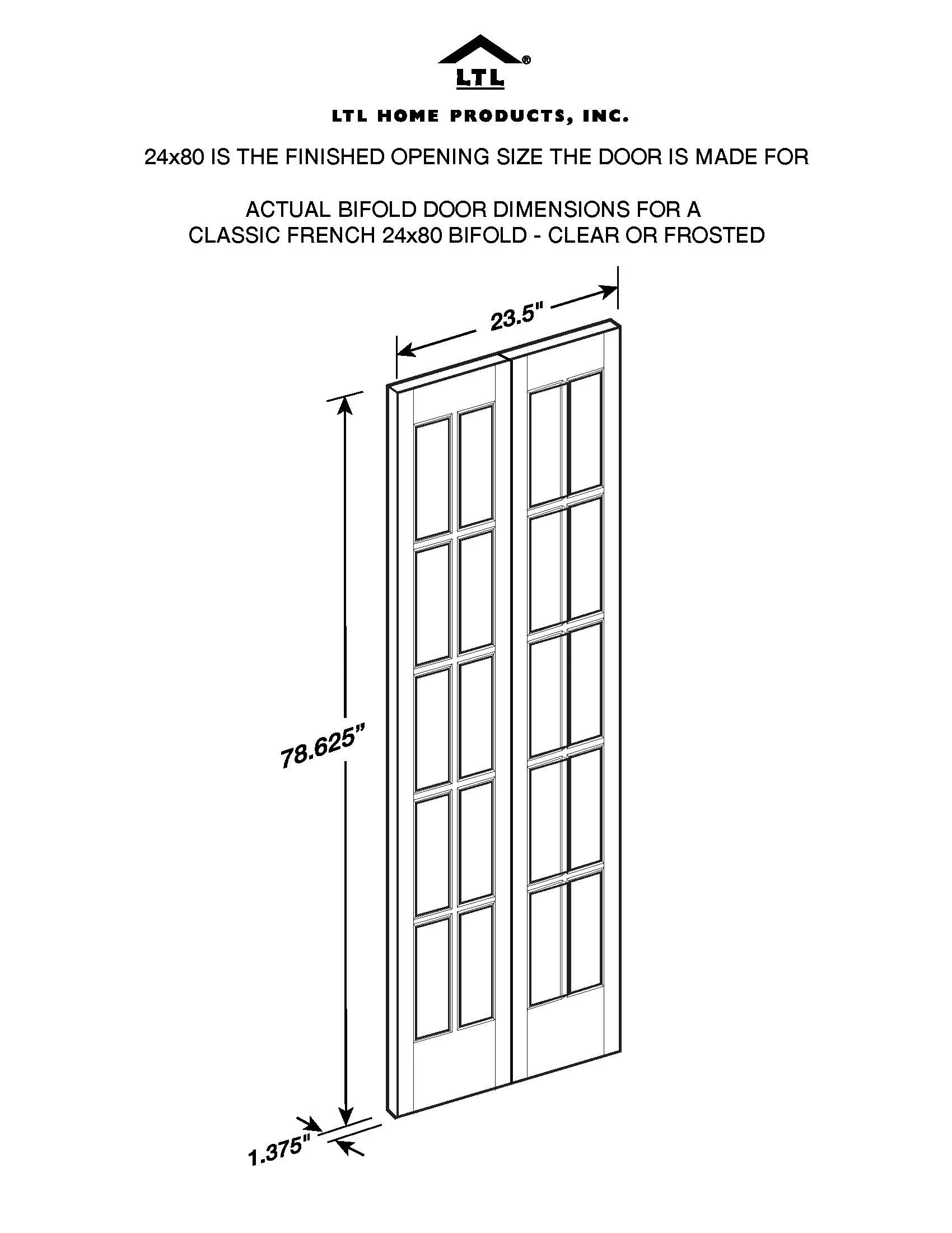 AWC Traditional Divided Glass Bifold Door fits 24"w x 80"h Unfinished Pine - Image 8