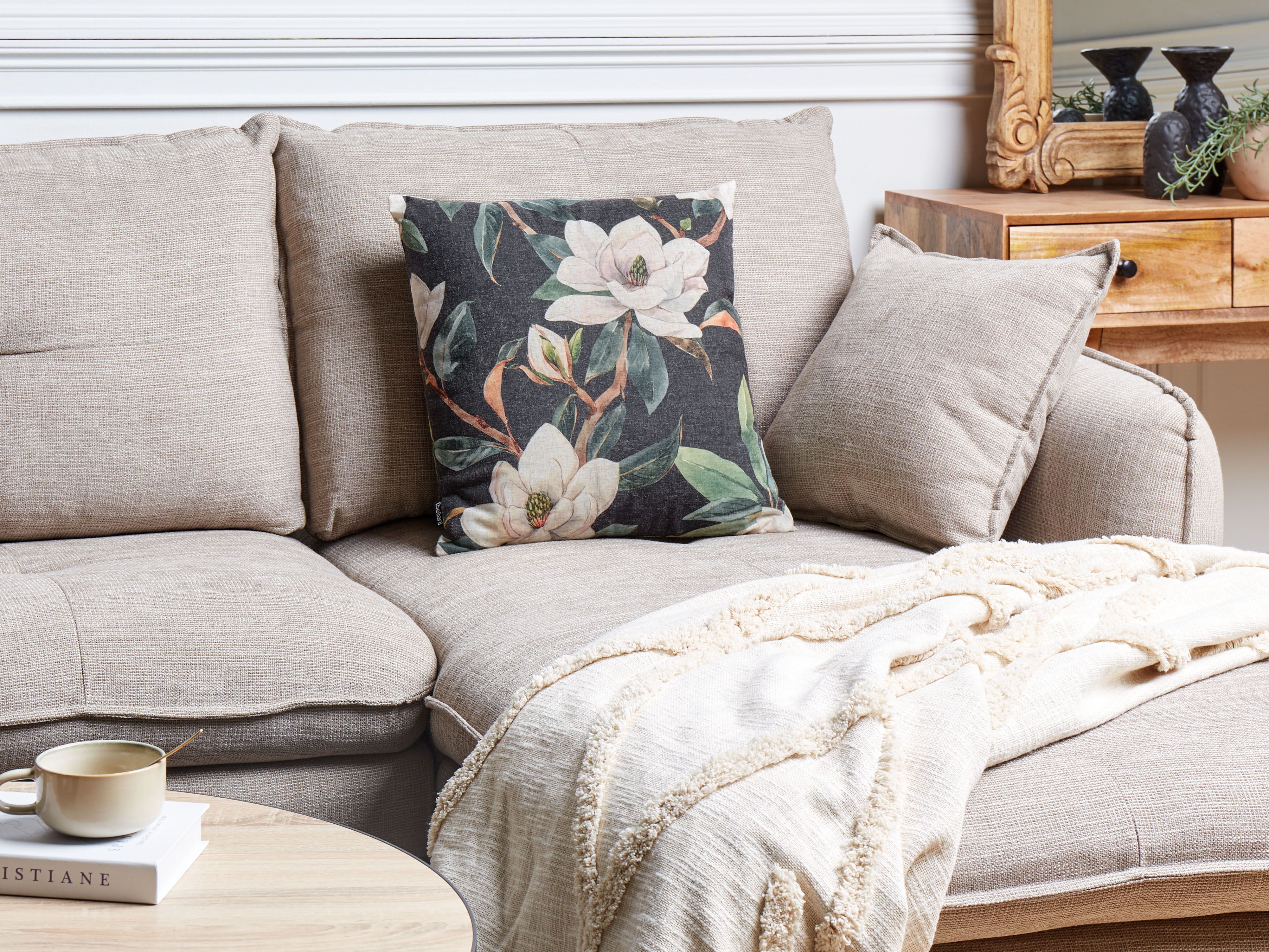 Throw Cushion ZAHRIYE 45 x 45 cm Black Floral Pattern