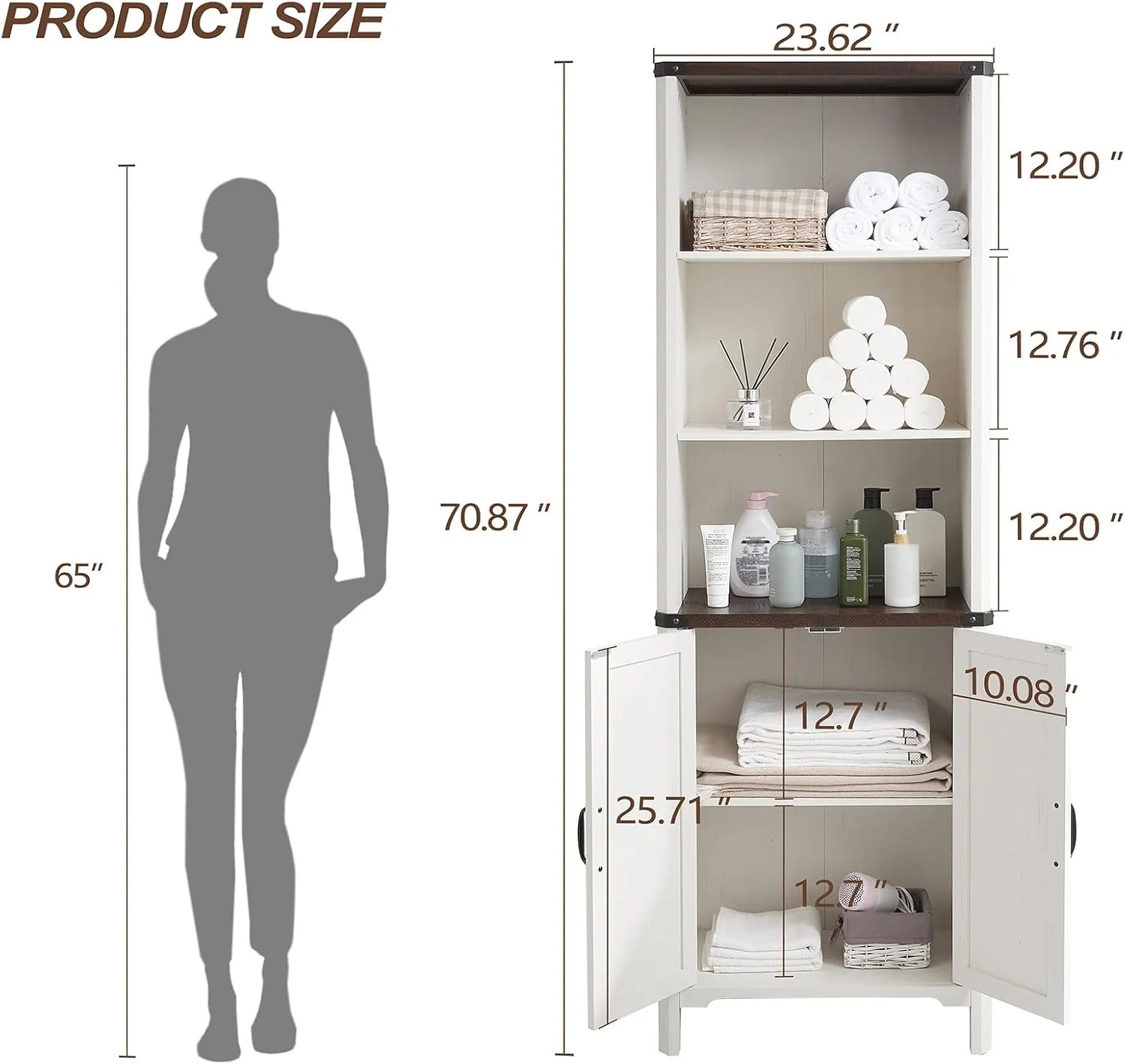 70.87 Tall Bathroom Storage Cabinet, Farmhouse Storage Cabinet with 2 Barn Doors and Adjustable Shelves, Floor Cabinet for Bathroom, Living Room, Entryway, Kitchen (Antique White)