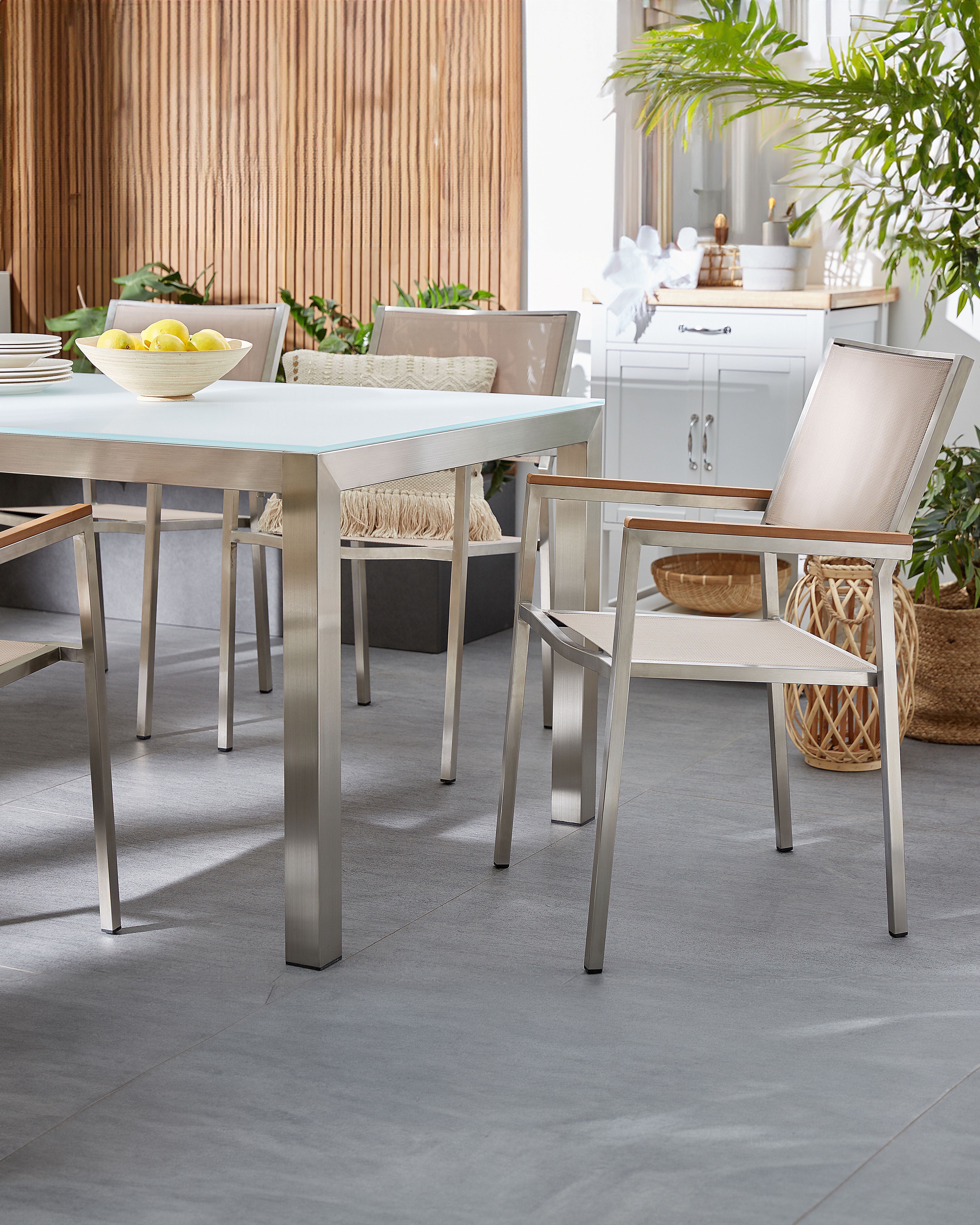 Set of 4 Garden Chairs GROSSETO Stainless Steel Beige