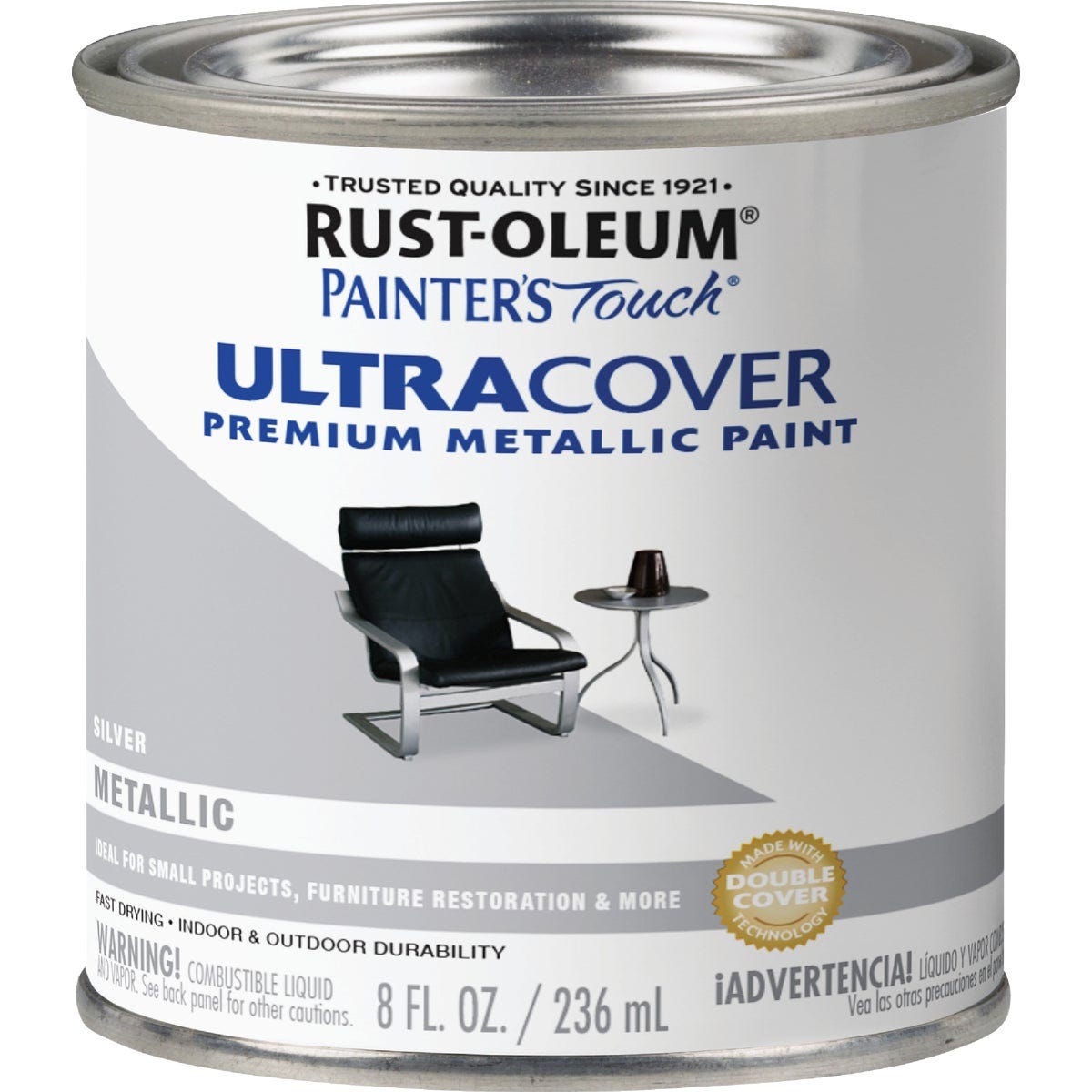 Rust-Oleum Painter's Touch Ultra Cover Premium Metallic Paint, Metallic Silver, 1/2 Pt.