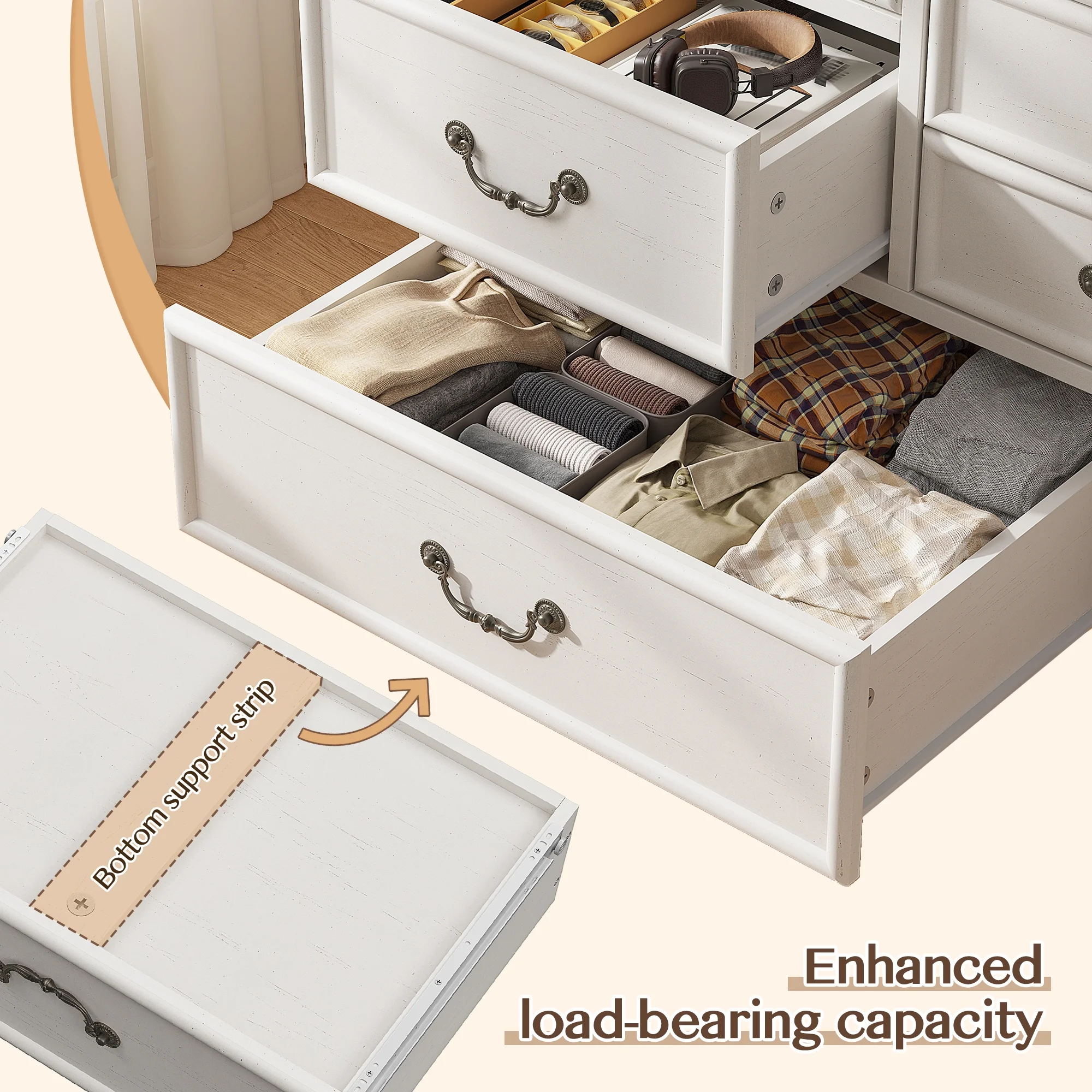 EnHomee Wood Dressers for Bedroom with 9 Drawers White Dresser Chest of Drawers for Living Room - Image 4
