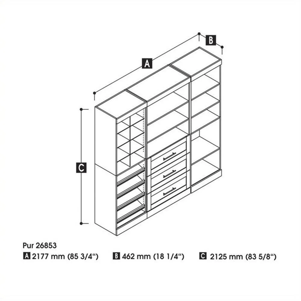 Bestar Pur 86W Closet Organizer System in White - Engineered Wood - Image 5