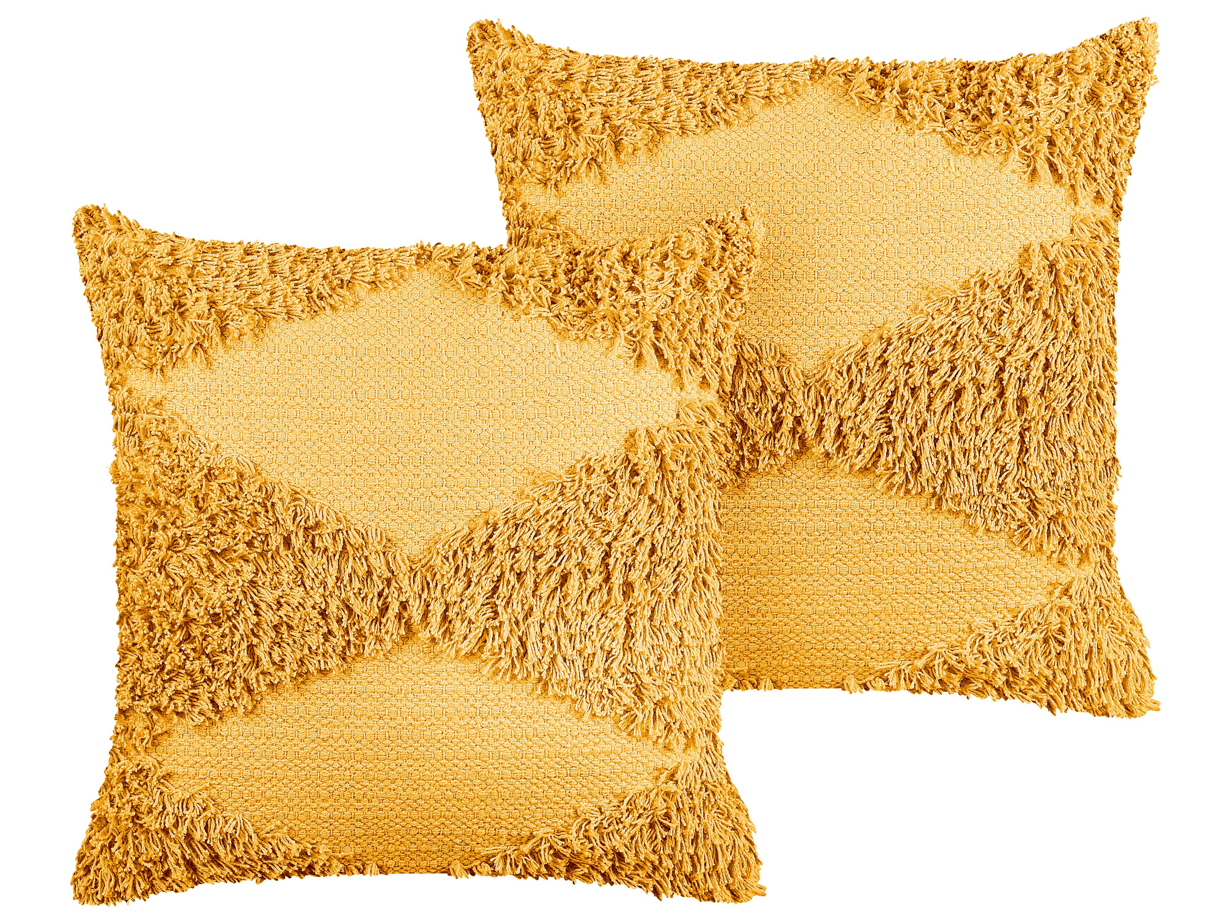 Set of 2 Decorative Cushions RHOEO Cotton 45 x 45 cm Yellow Geometric Pattern