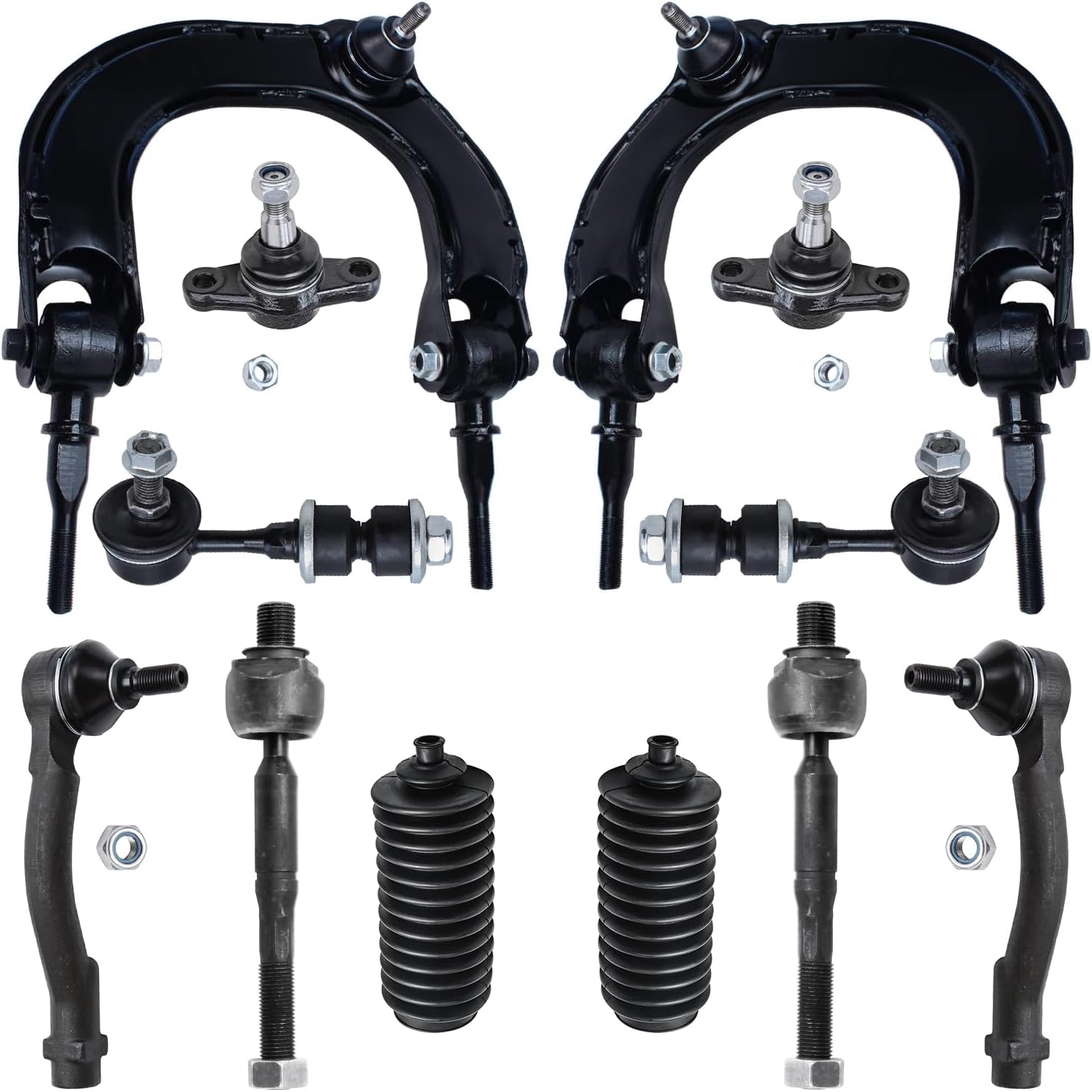 Detroit Axle - 12pc Front End Kit for 1999-2005 Hyundai Sonata 2001-2006 Kia Optima XG350 XG300, Upper Control Arms with Ball Joint Sway Bars Inner Outer Tie Rods Lower Ball Joints Boots Replacement